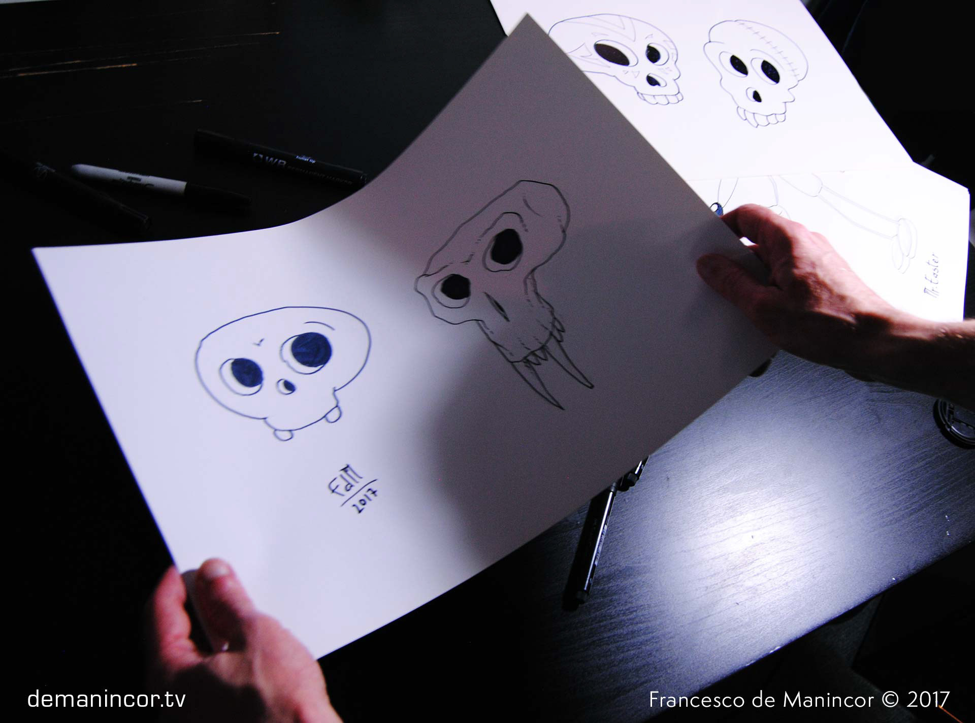 Sketches of cartoony skulls