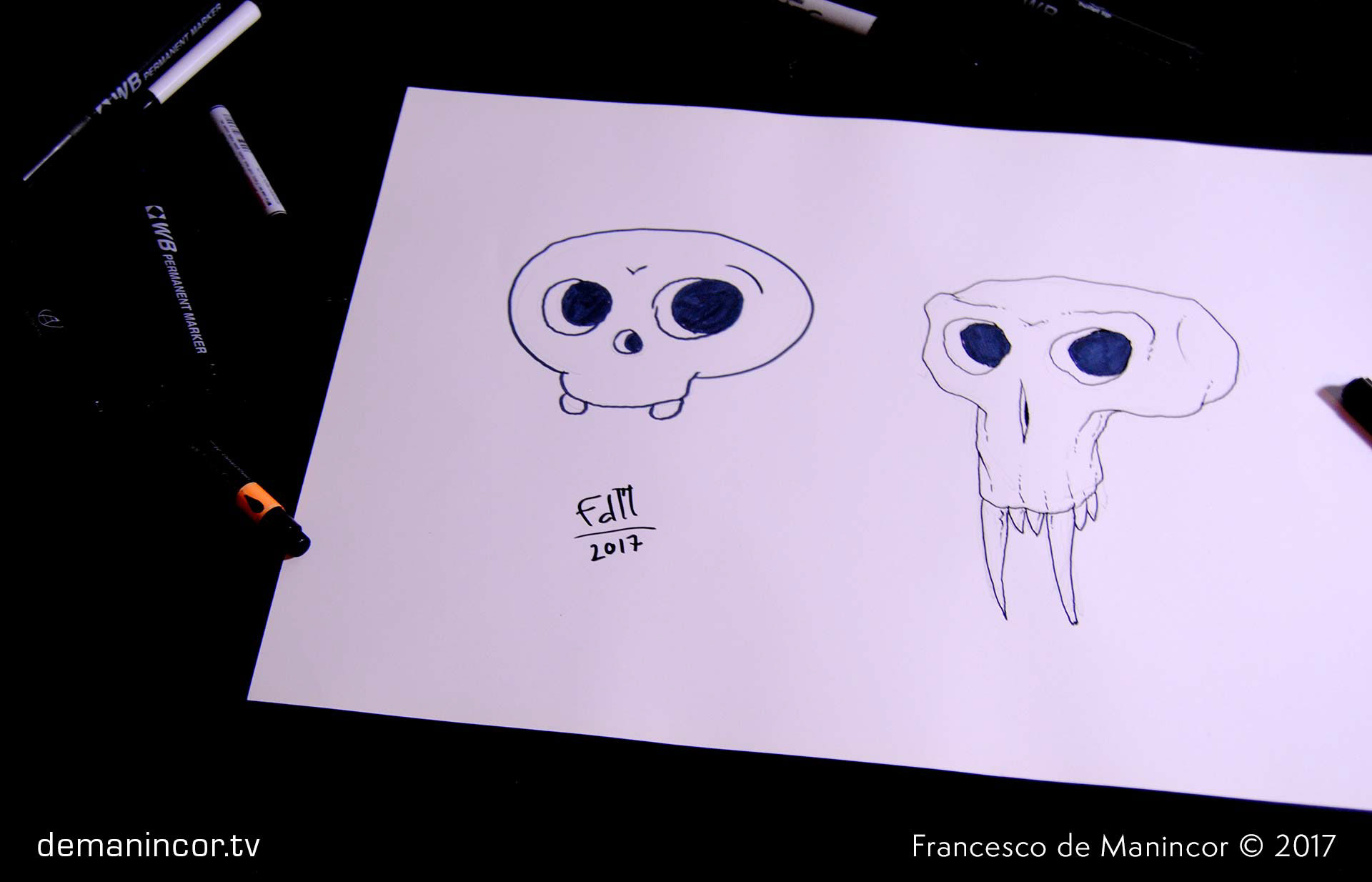 Sketches of cartoony skulls