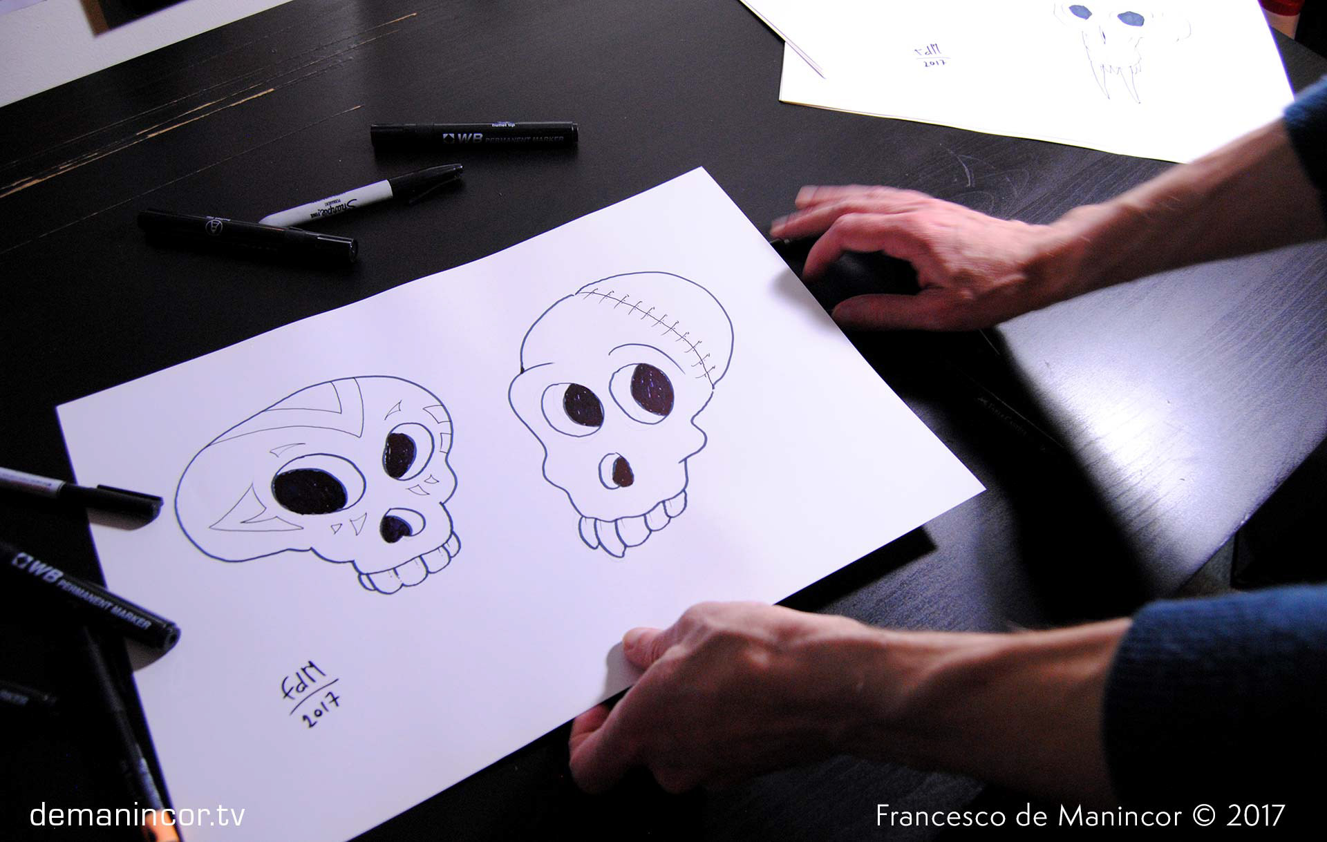 Sketches of cartoony skulls