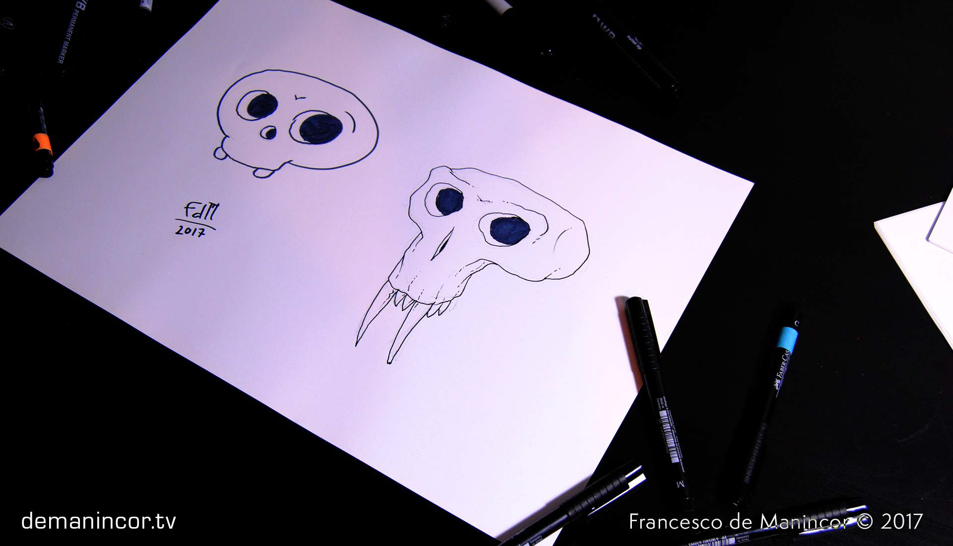 Sketches of cartoony skulls