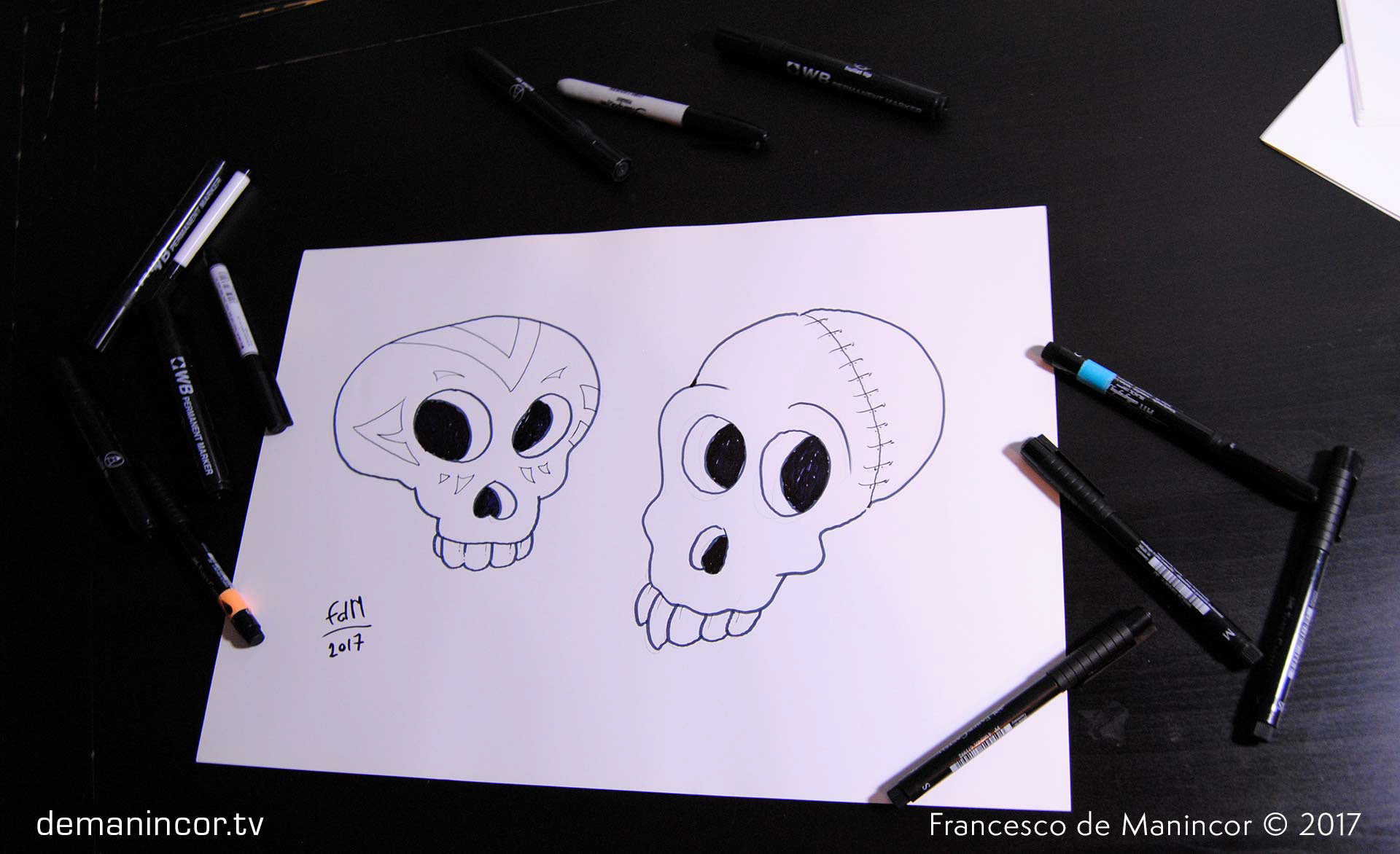 Sketches of cartoony skulls