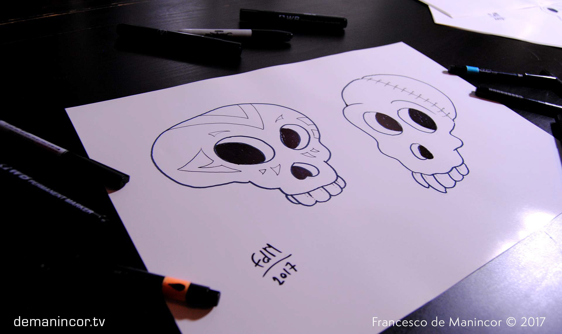 Sketches of cartoony skulls