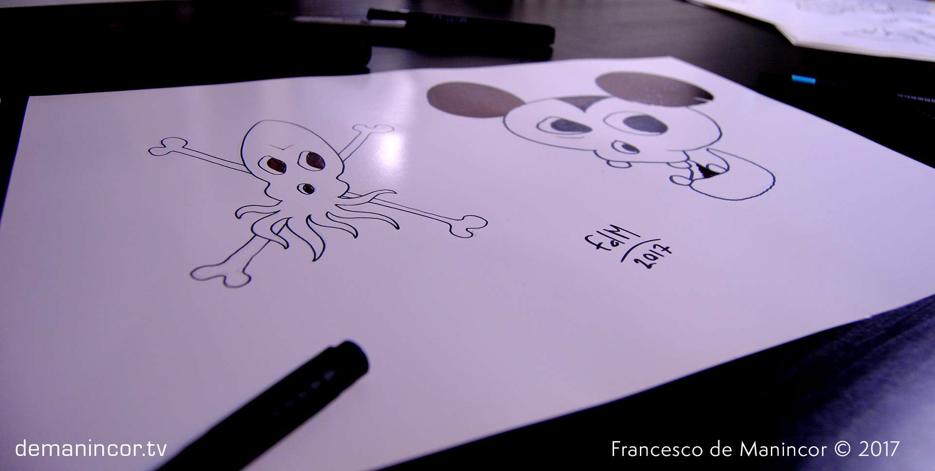 Sketches of cartoony skulls