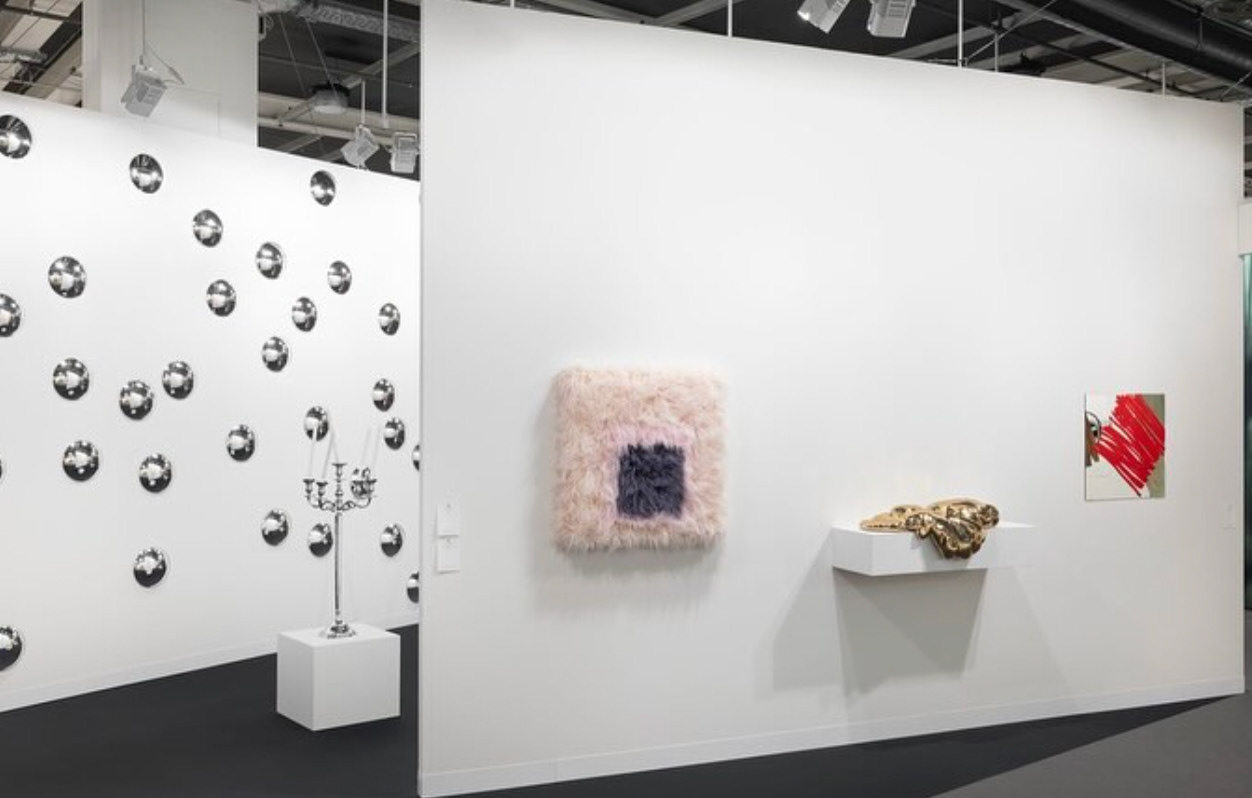 Screen-Print on mirror.  Art Basel ©Sylvie Fleury & Mehdi Chouakri