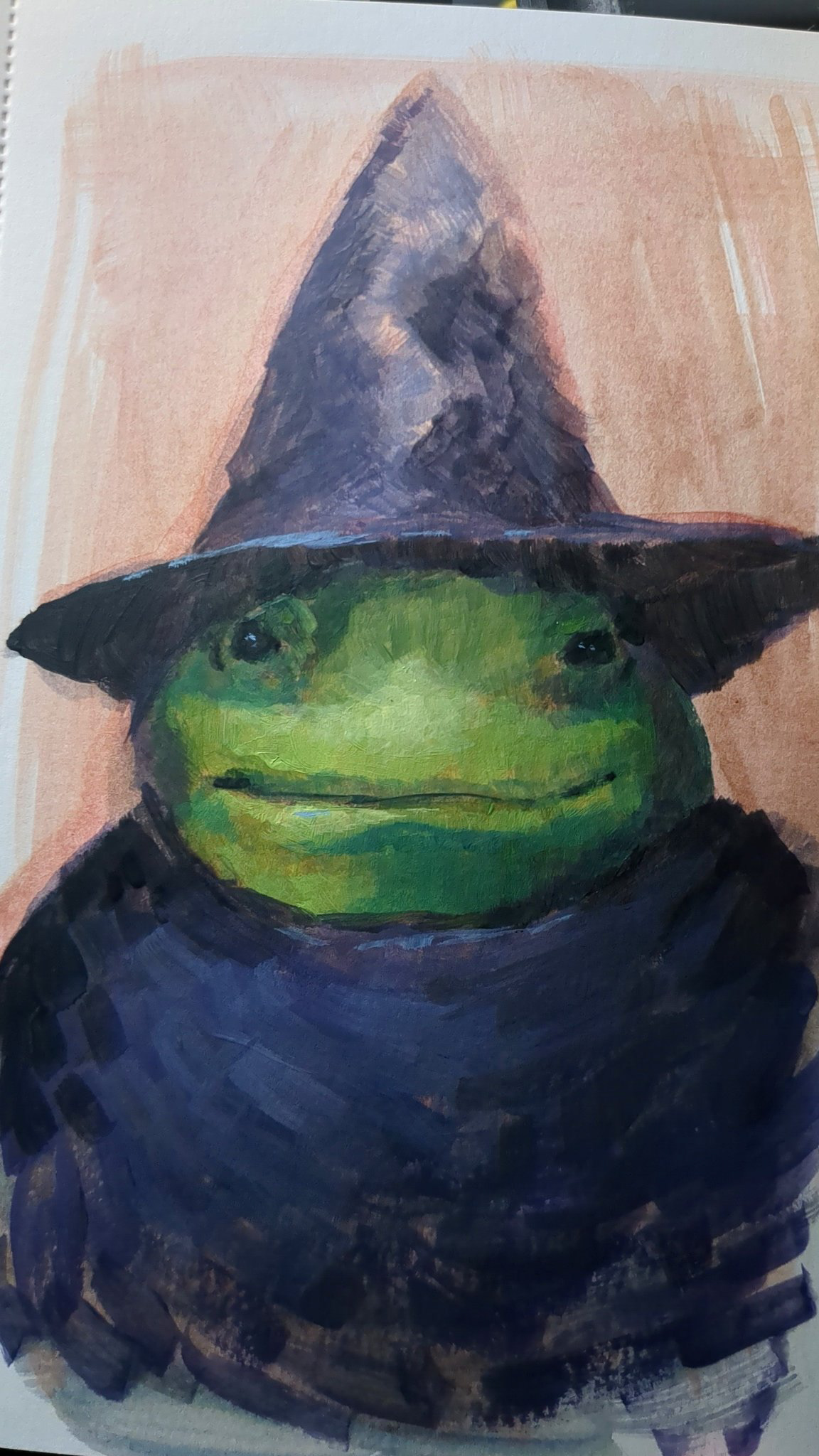 Frog Wizard - acrylic on paper, 5x7