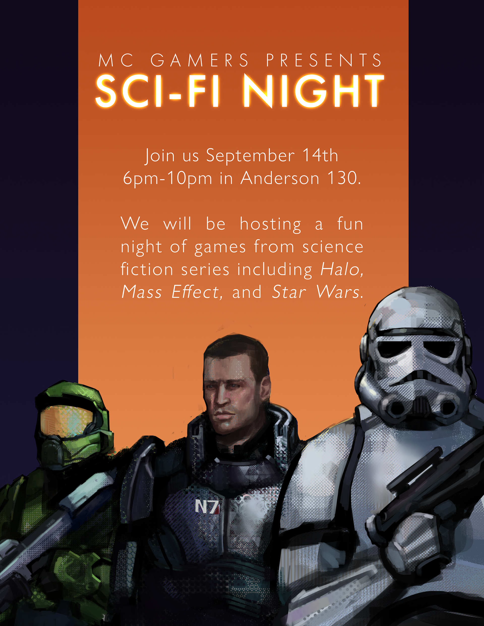 Poster for a sci-fi game night event