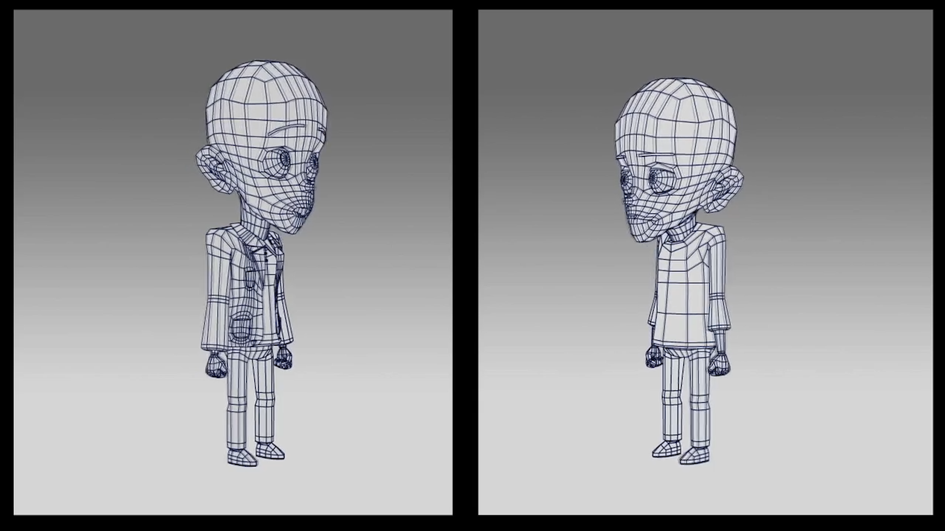 Wireframe of 3D model - modeled by another artist, rigged and animated by me.