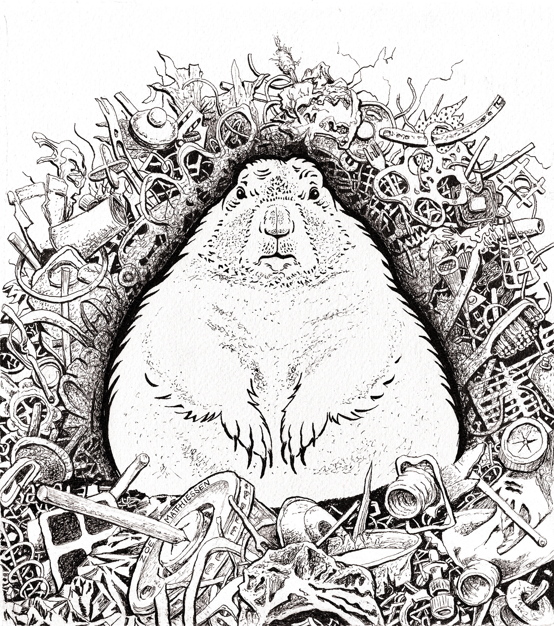Ecocide, Ground Clog, environmental art, plastic pollution, pen and ink, watercolor, politics, Zoe Matthiessen