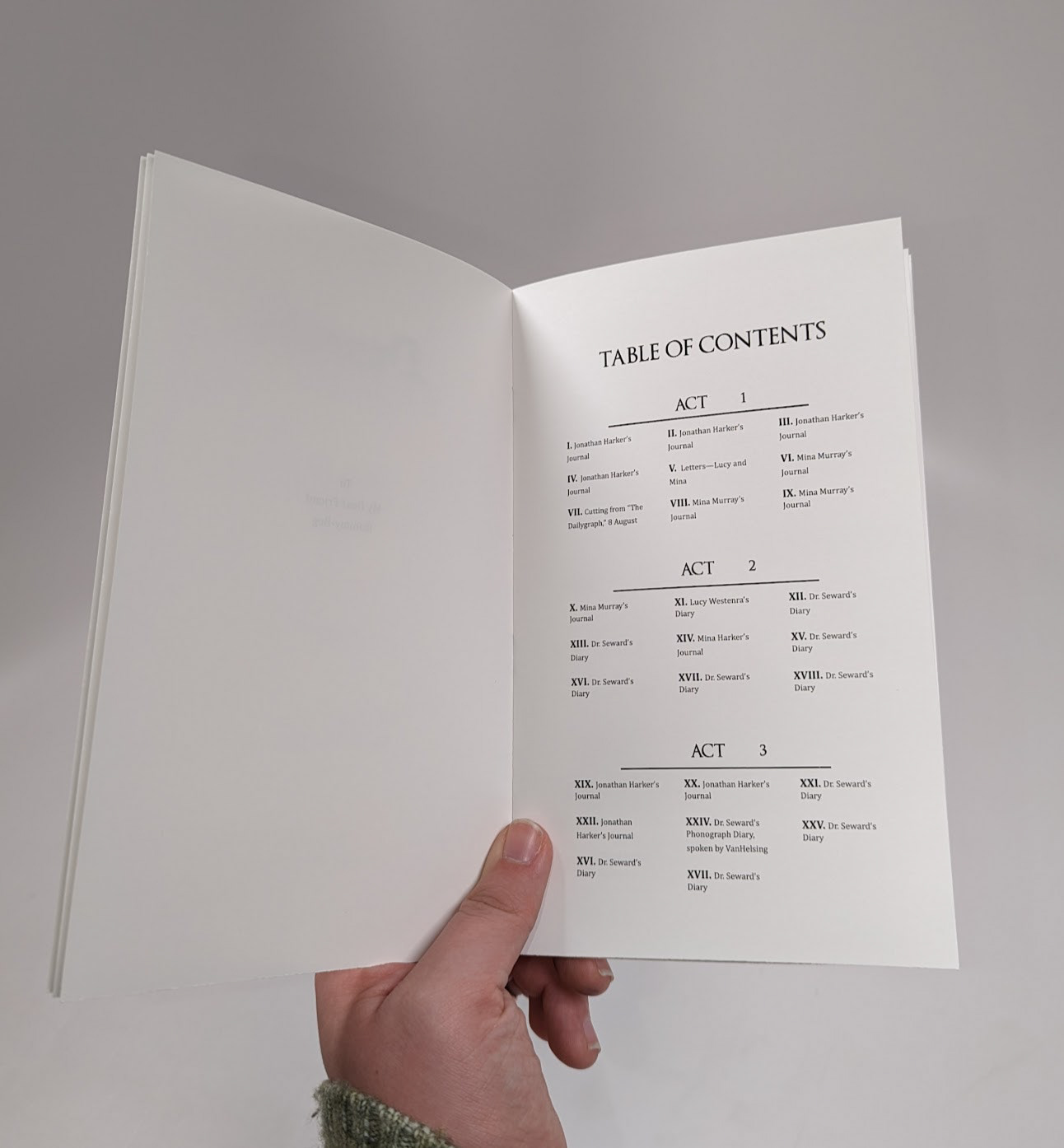 Photo of Contents Page in Physical Space