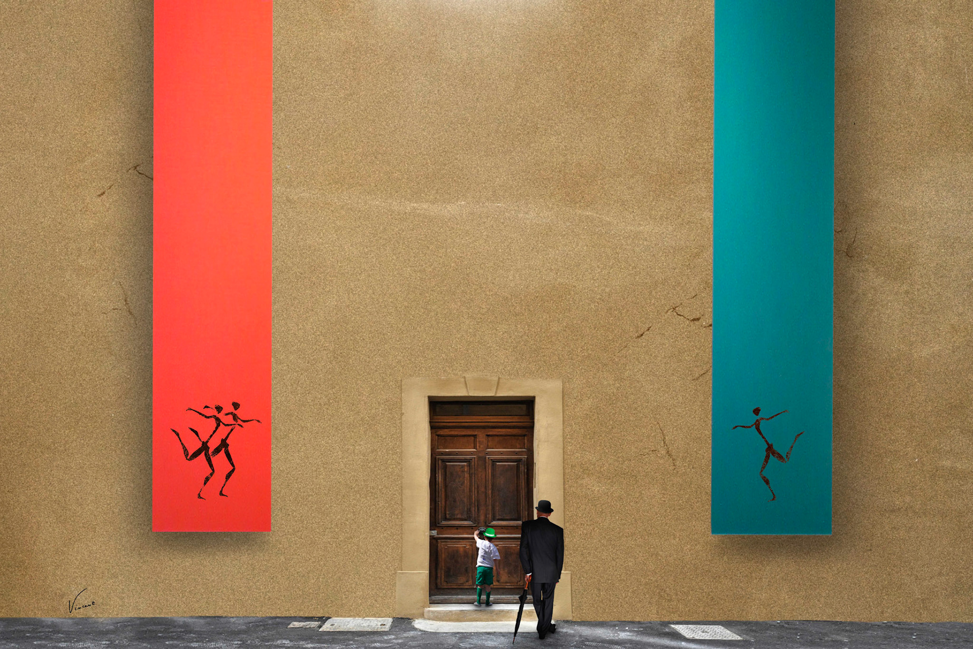357 L'invitation ---> Qui invite Qui ? L’enfant est-il invité à entrer dans le monde de l’adulte, un monde imaginaire de l’art ou l’inverse.