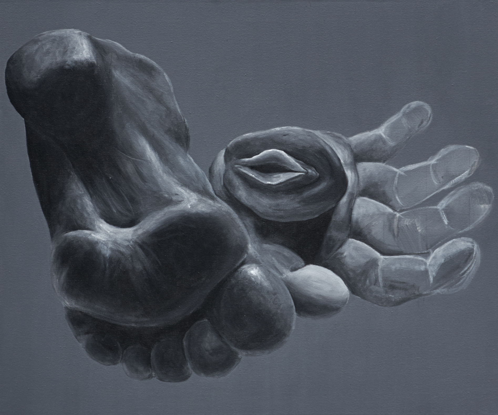 Stopa, dłoń, cipka, 2019-2020, akryl na płótnie, 60x50 cm