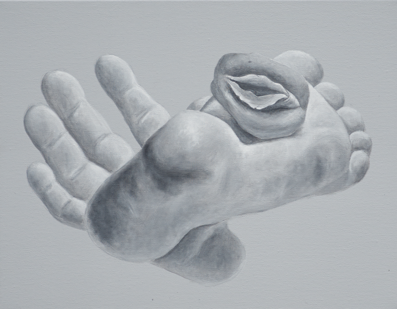Stopa, dłoń, cipka II, 2020, akryl na płótnie, 45x35 cm