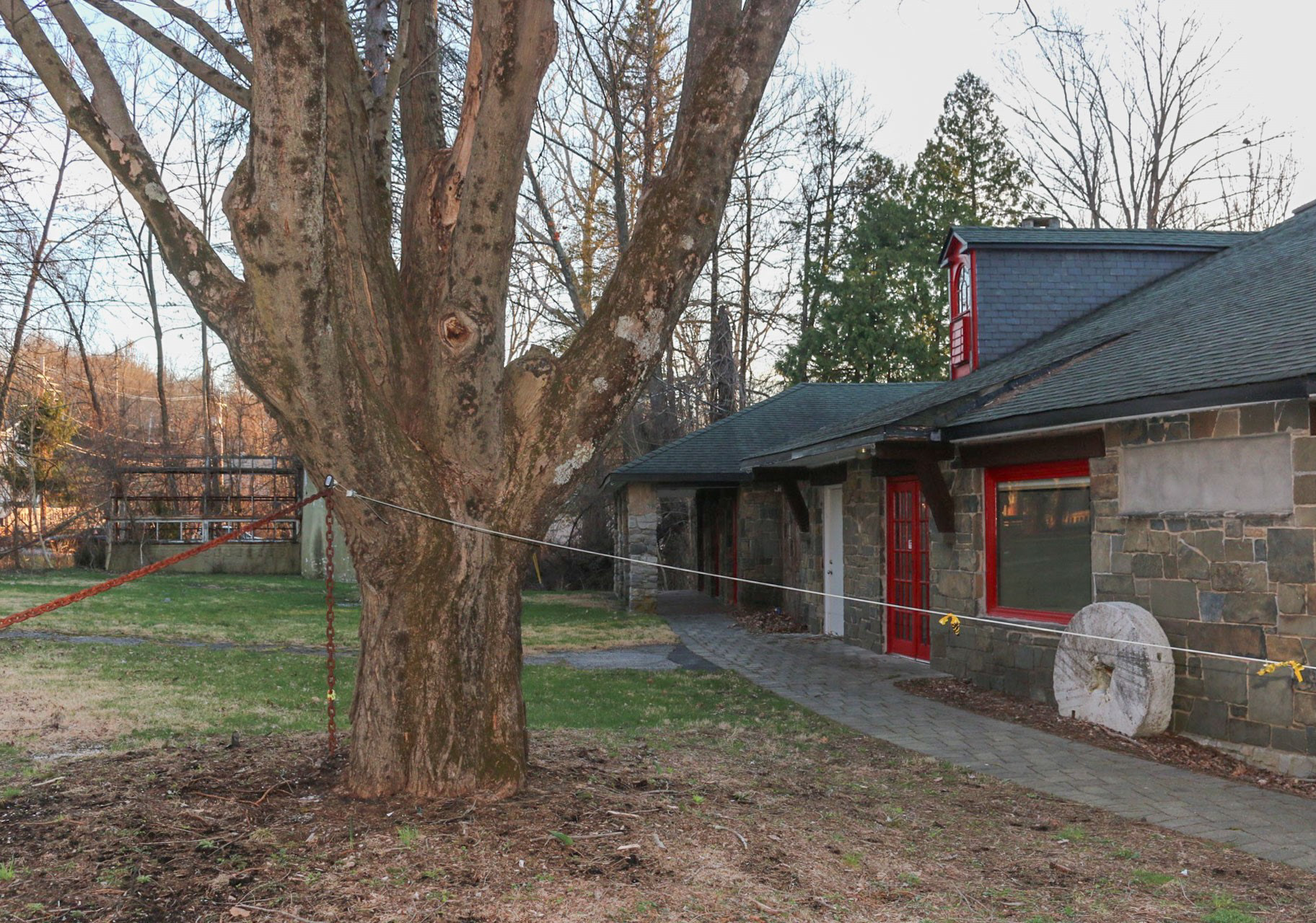 Close up of Building, Green House in Back, 2017