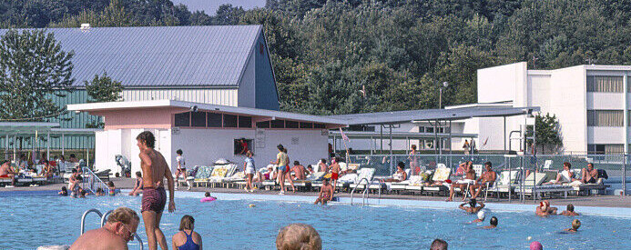Outdoor Bathroom, on the right side this is before the outdoor skating rink was built