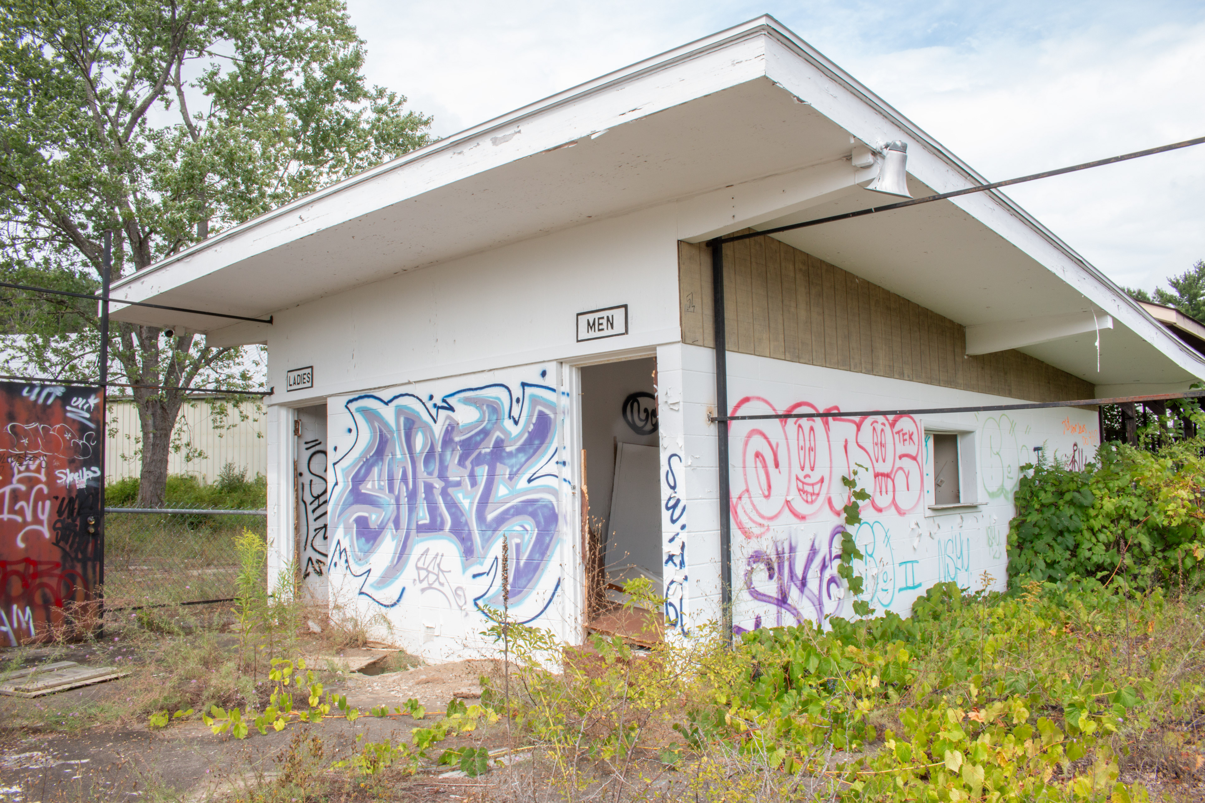 Pool Bathroom, 2021 (little side window is for skating rink rental)