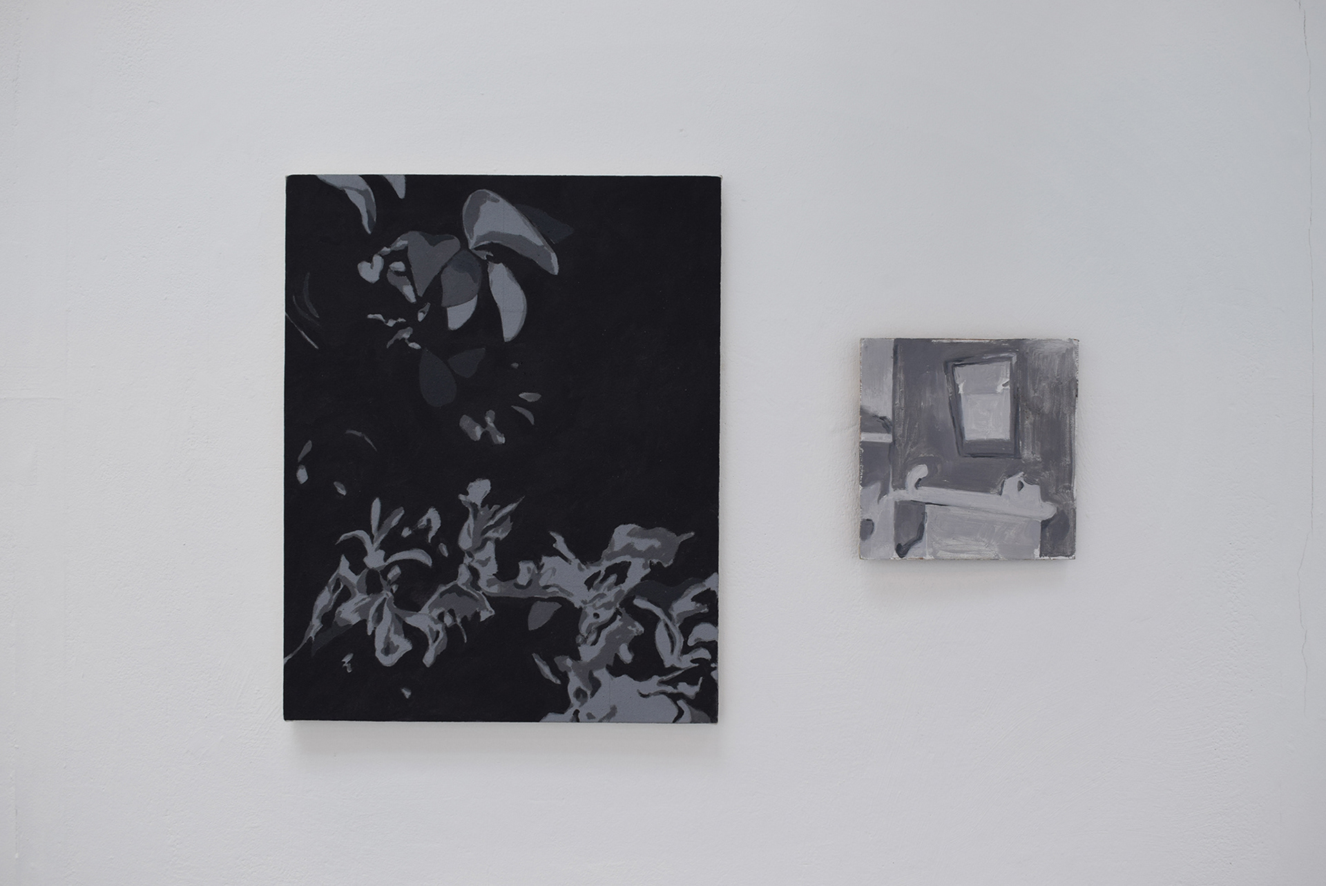 Disturbance No. 1 (2021), Oil on canvas, 40 x 50cm; A Year's Turning (2021), Oil on board, 20 x 20cm