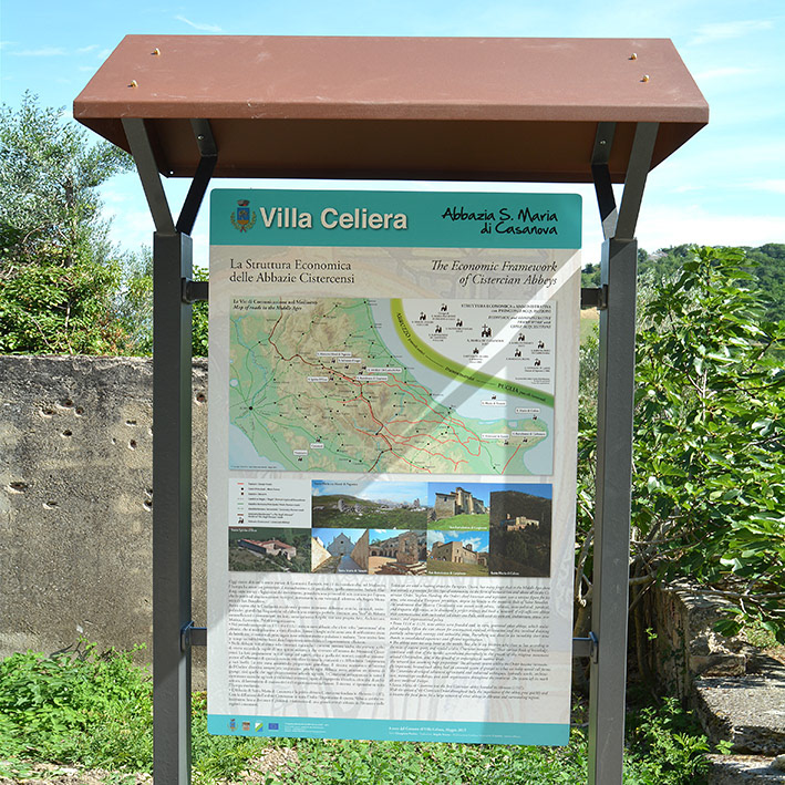 Tabella turistica in lamiera zincata e rame - Abbazia Santa Maria di Casanova - Villa Celiera (PE)