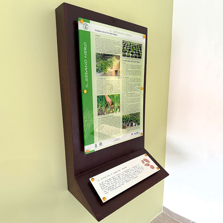 Tabella informativa museale in Acciaio Corten, Plexiglas e Braille - Torricella P. (CH)