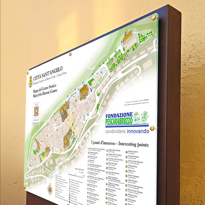 Mappa del centro storico in acciaio corten e plexiglas - Città Sant'Angelo (PE)