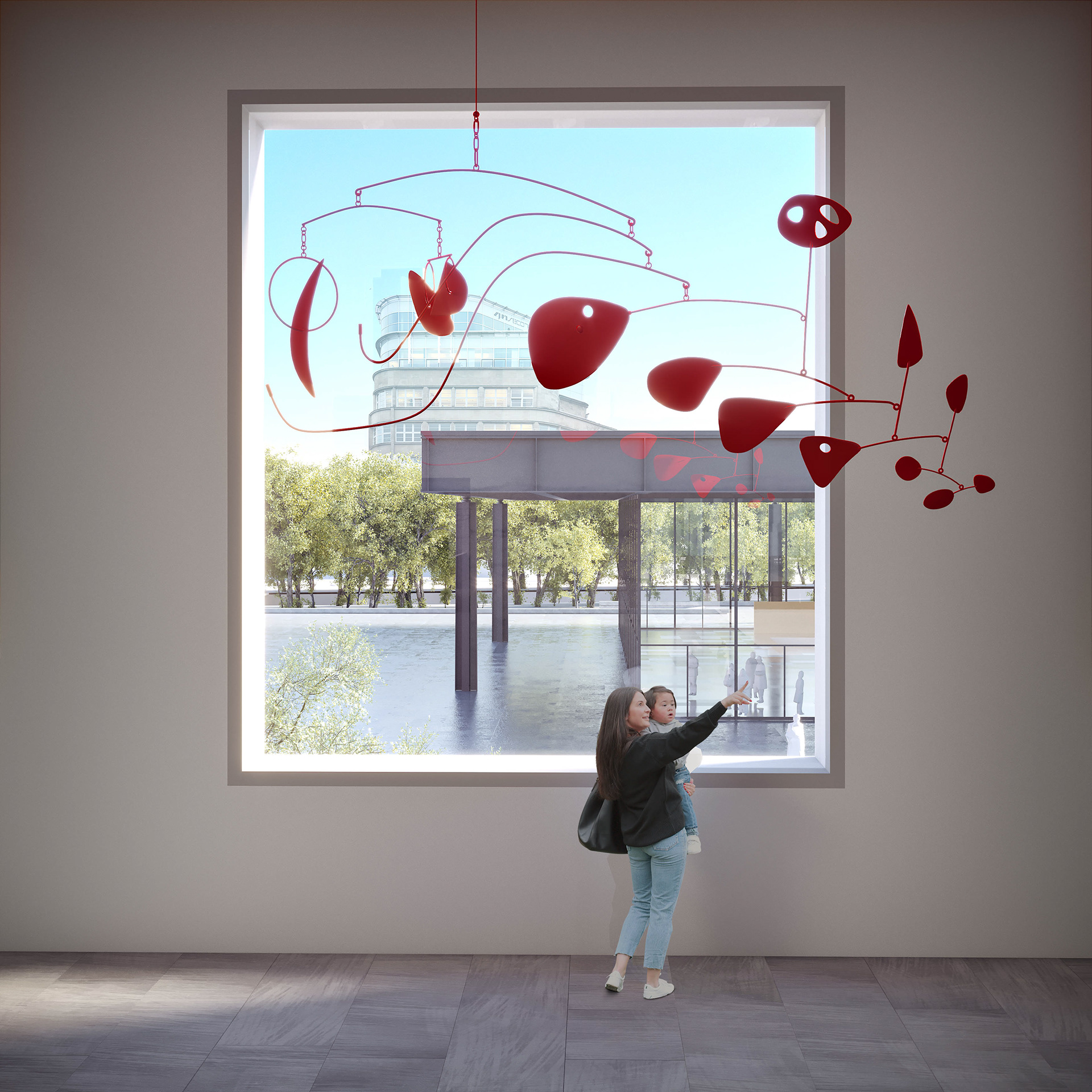 Large glass plane as a symbiotic gesture towards the N.N.G.