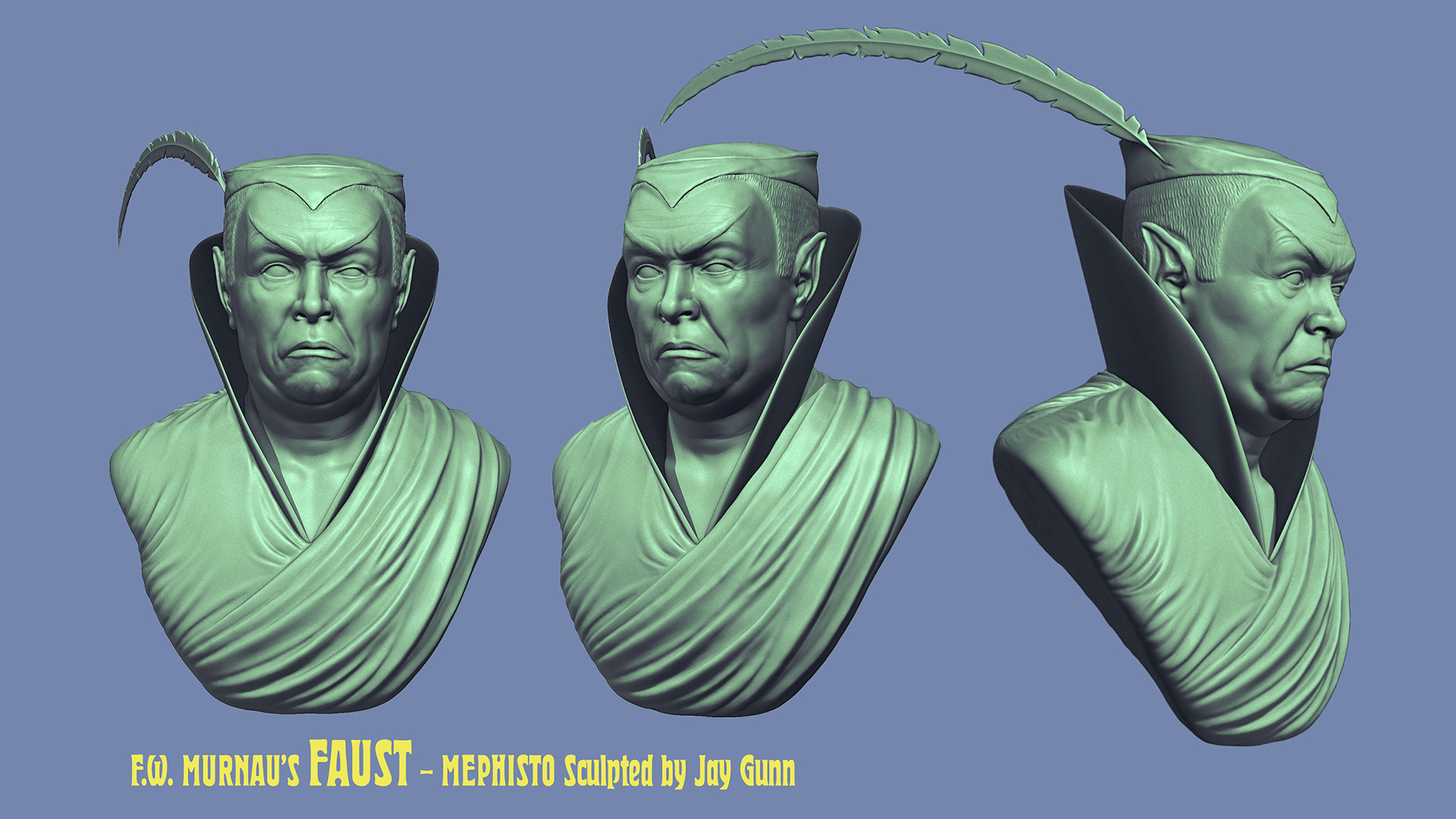 Uncoloured/shaded Blender study sculpt of Mephisto from the Murnau film "Faust.".