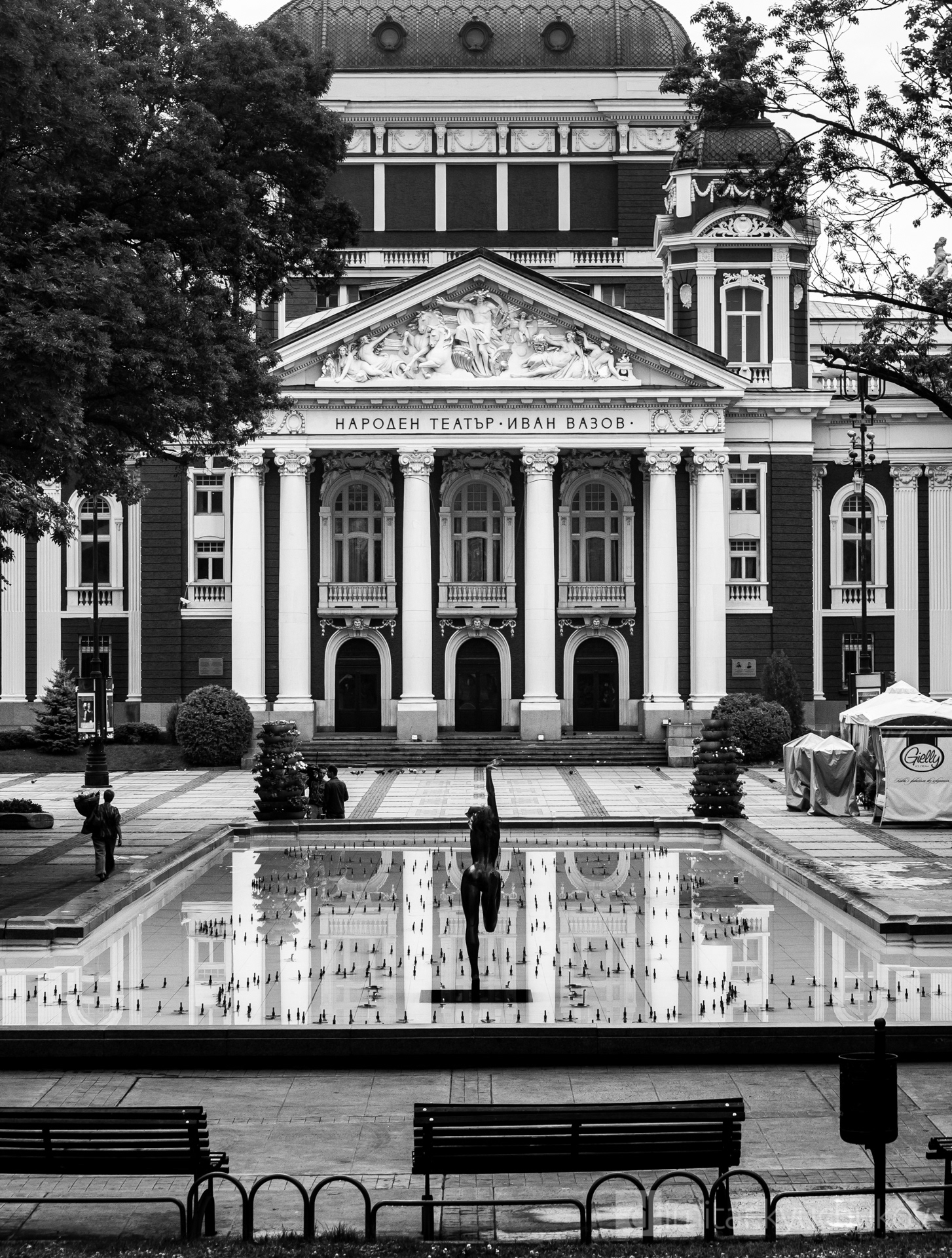 Sofia, the National theater black and white