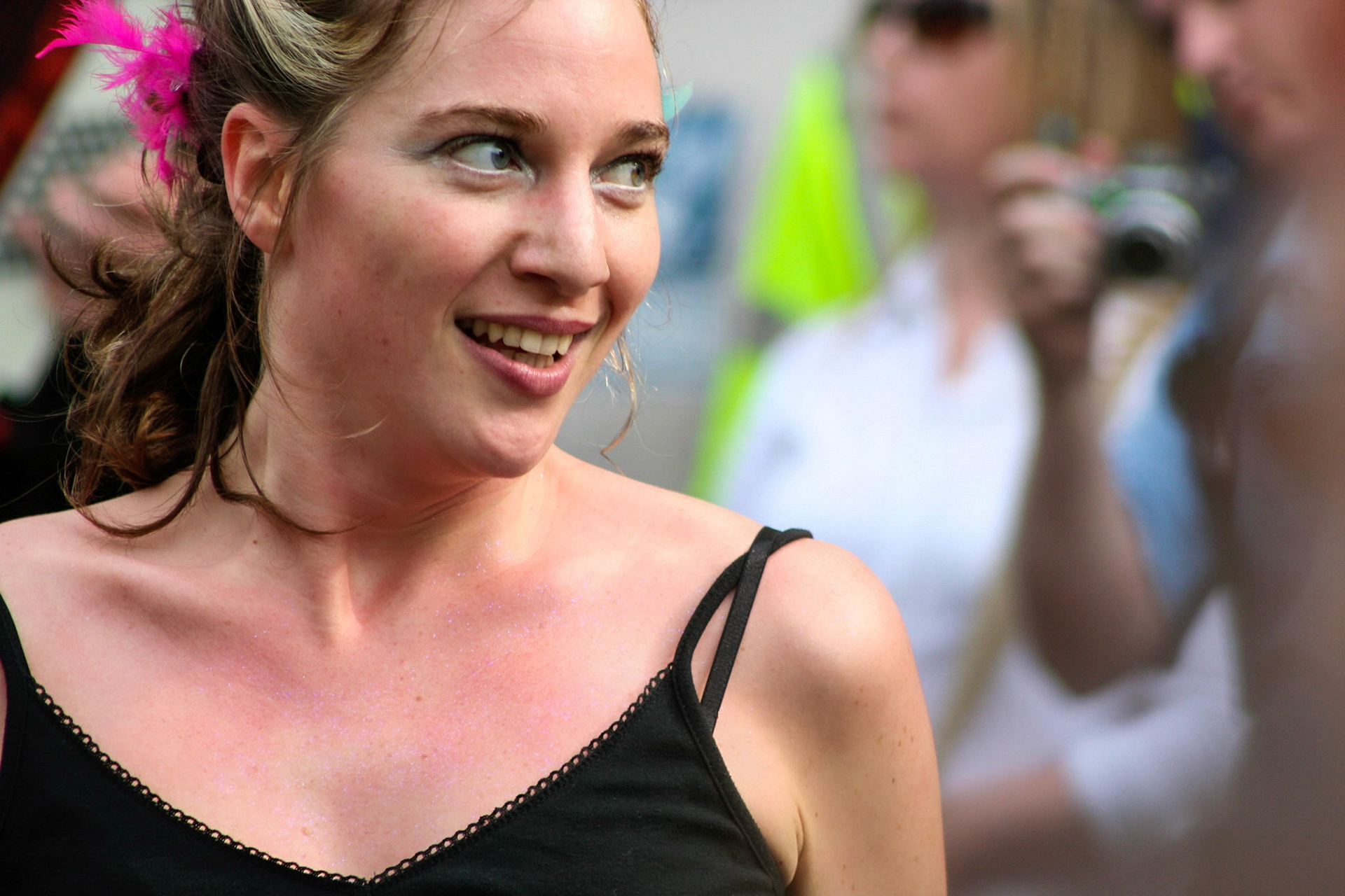 A portrait of a dancer smiling at the Brighton festival in Brighton, UK.