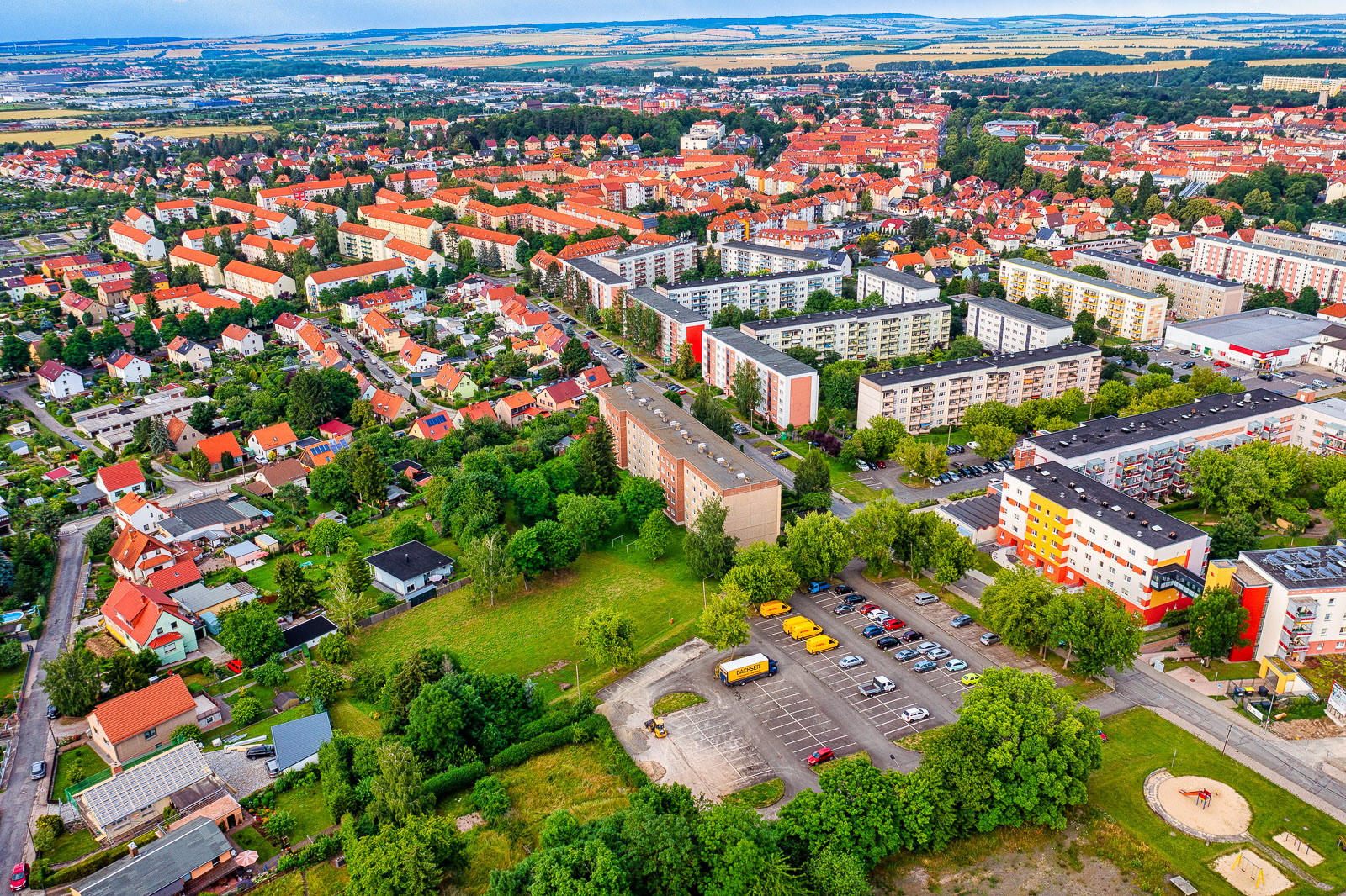 Übersichtsaufnahme für den Standort eines neu zu bauenden Kindergartens