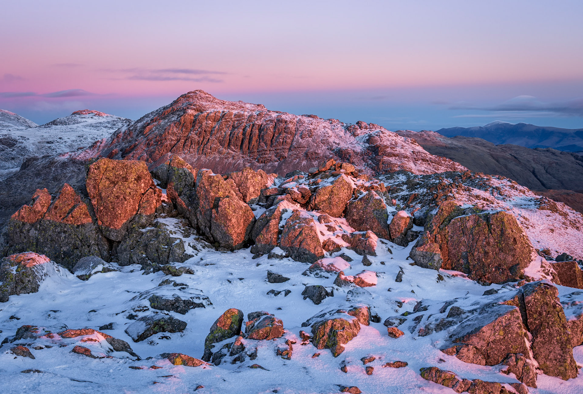Bowfell sunrise from Crinkle Crags