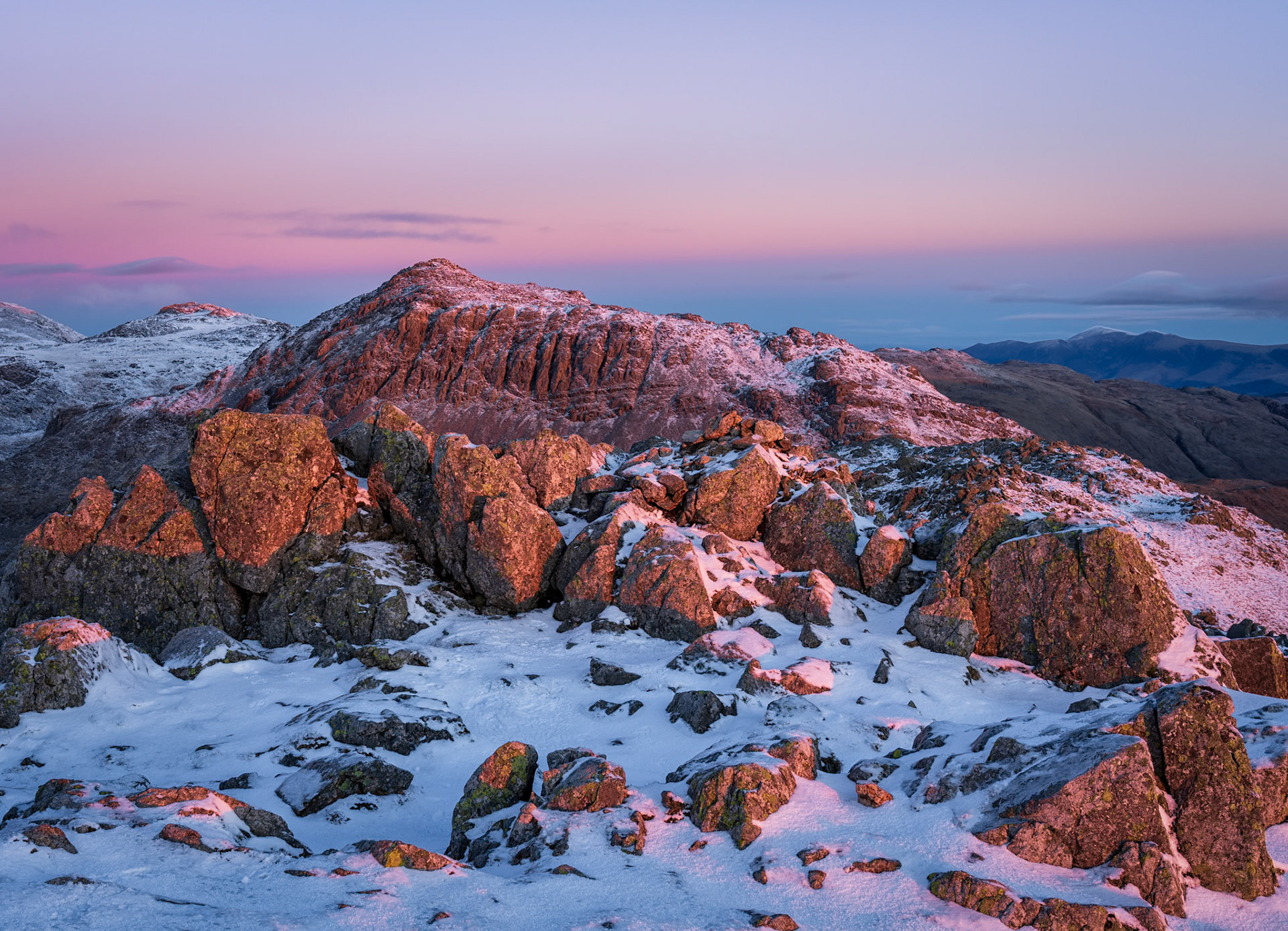 Bowfell sunrise from Crinkle Crags