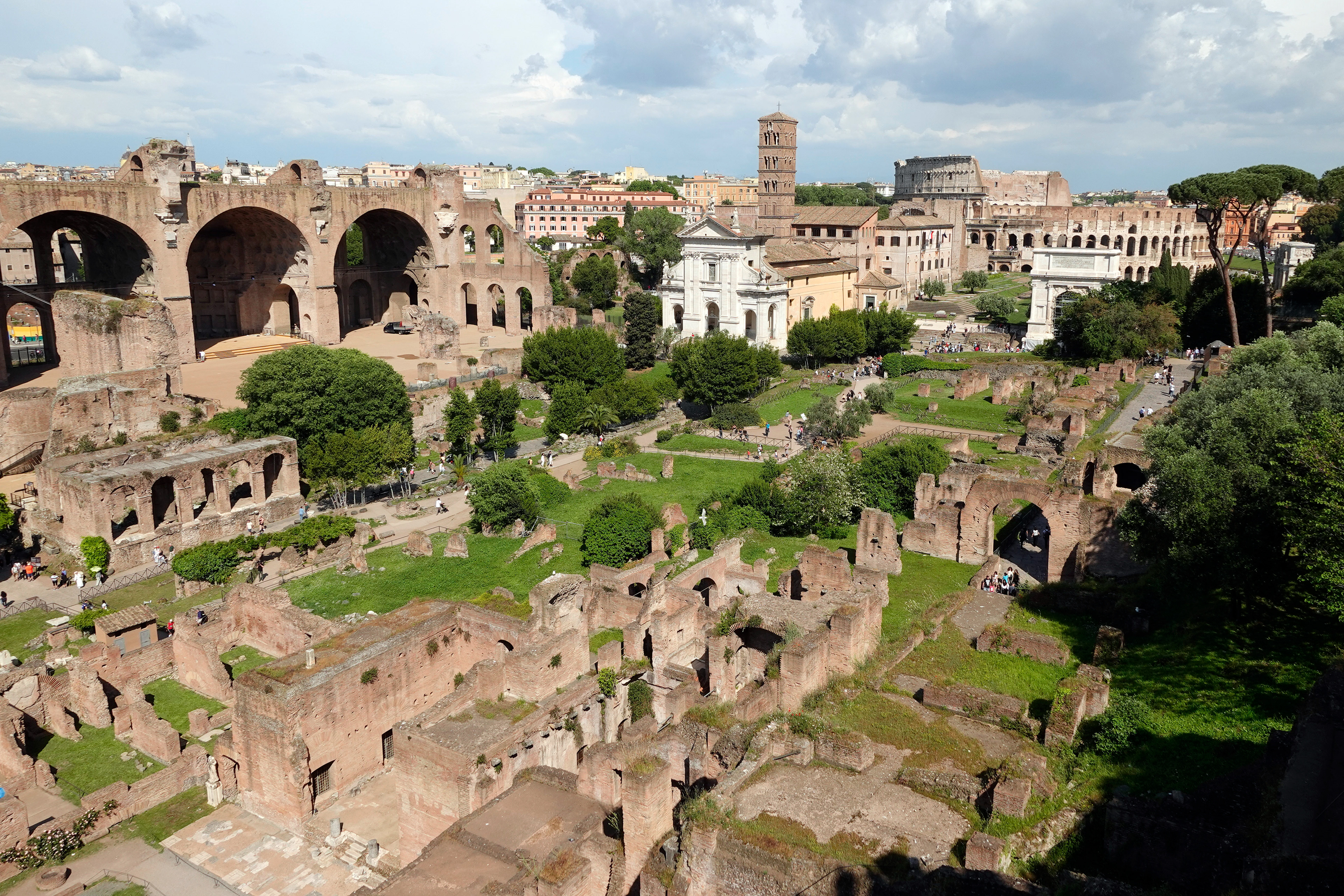 The Roman forum looking north to the Coliseum.