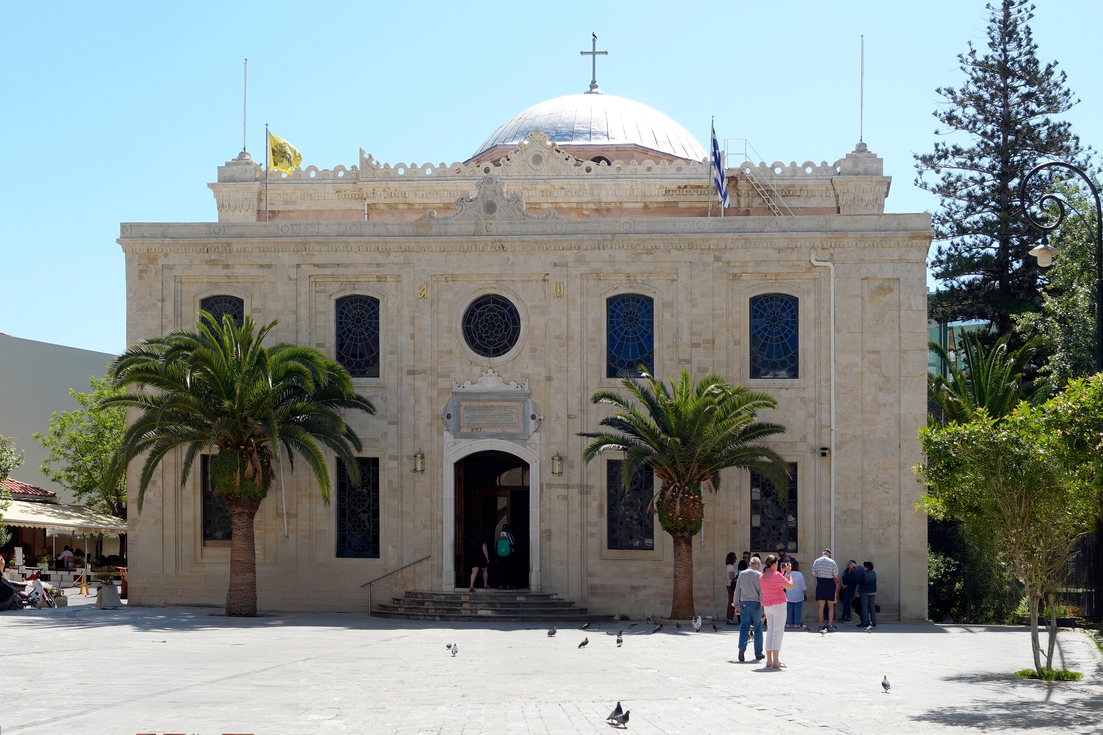 The Holy Cathedral Church of Saint Titus is Greek Orthodox and contains a relic of the saint.