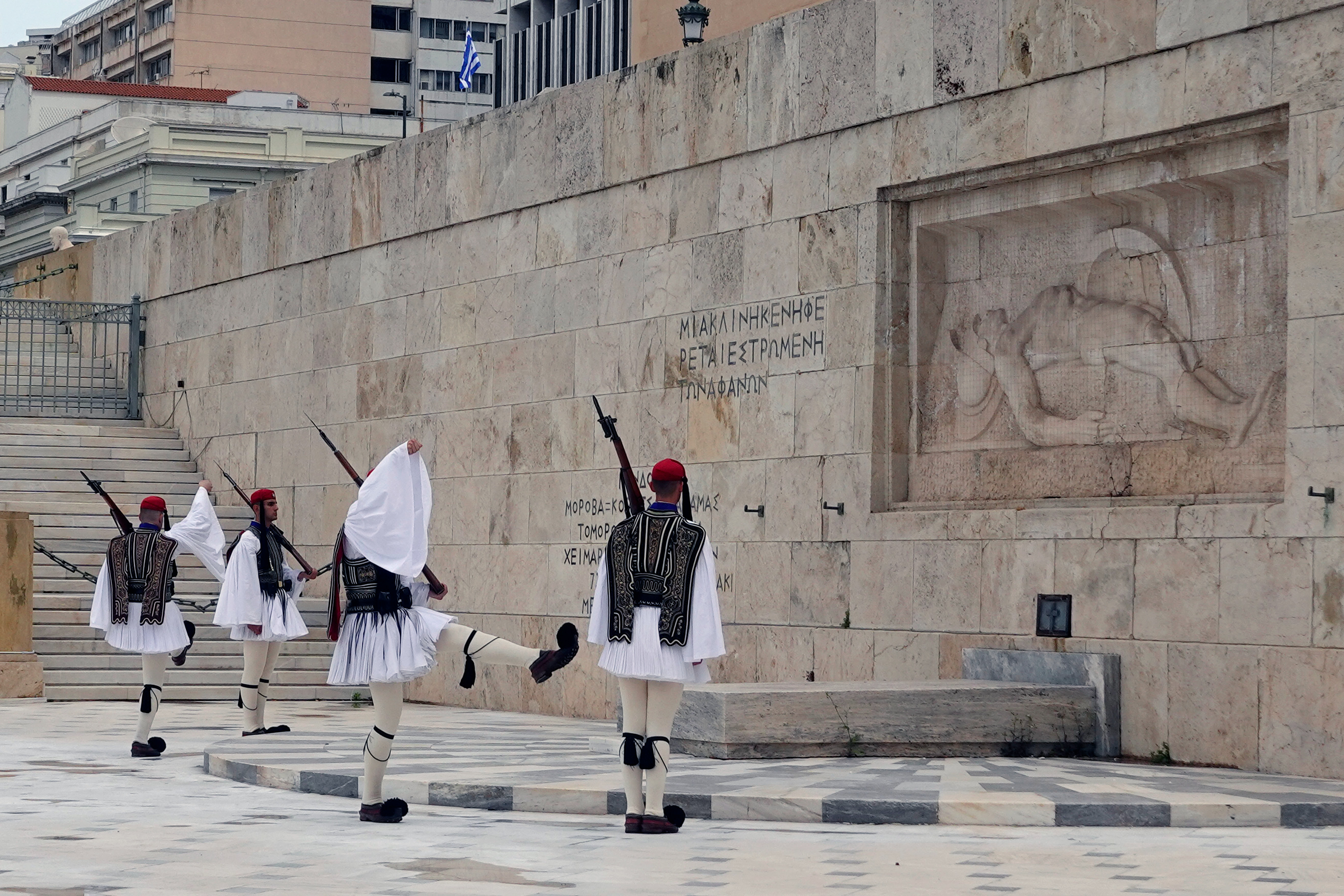 The changing of the guard at the Greek Tomb of the Unknown Soldier.