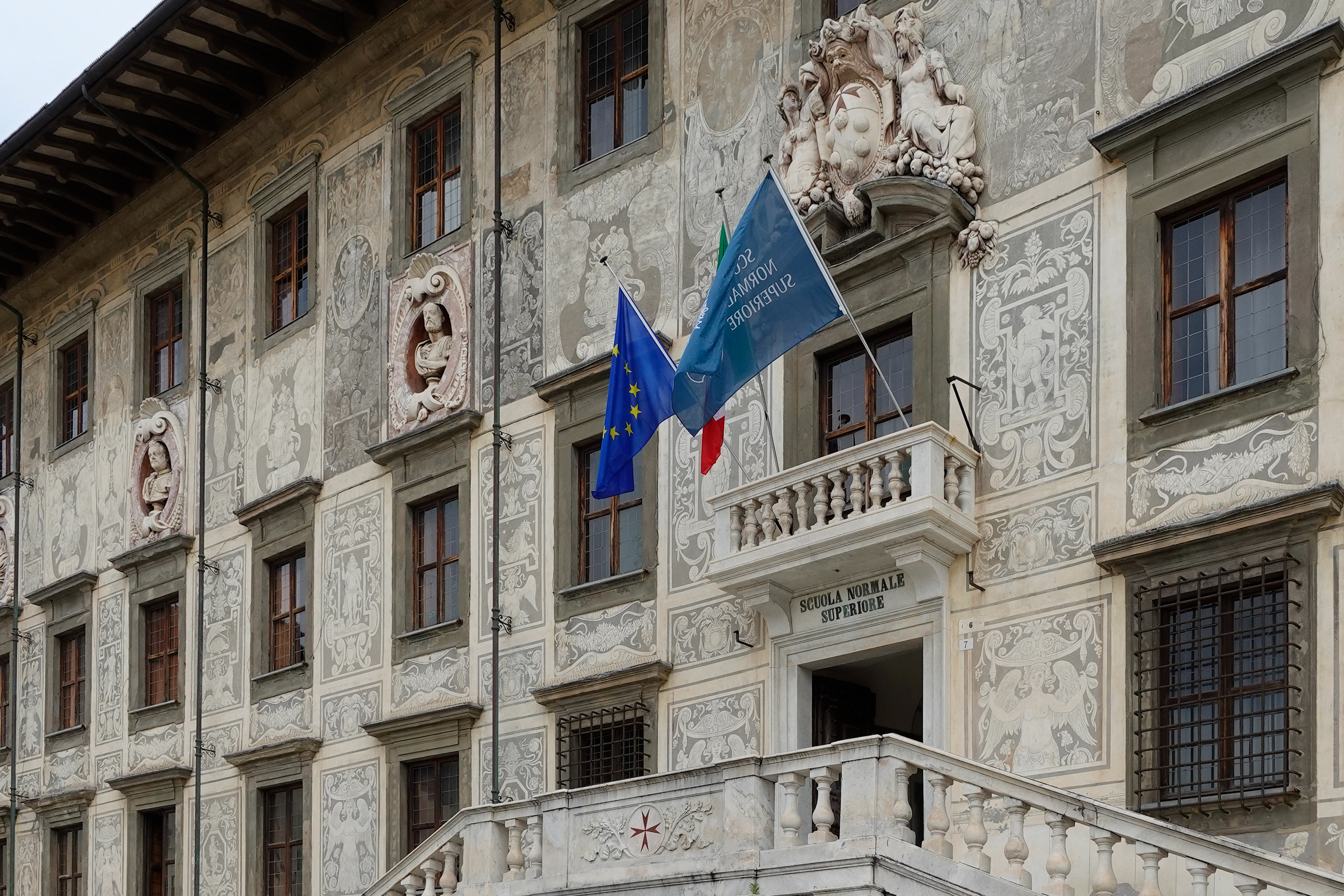 The Scuola Normale di Pisa, is the most elite University in Italy. The Medici family, who paid for the contruction, left their signature in the coats of arms.