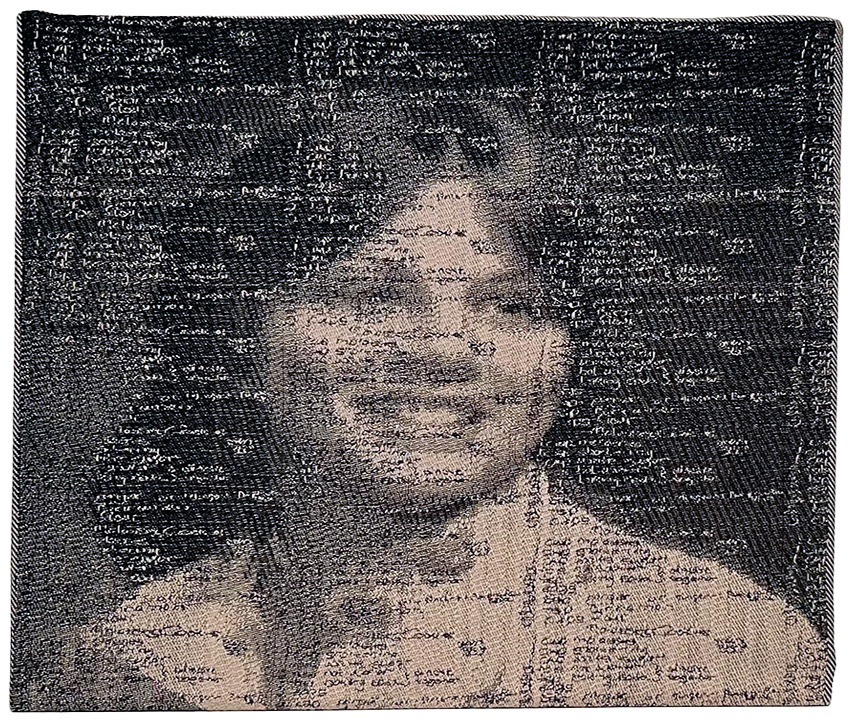 Recipe Portrait: Aunt Becky Cotton and polyester, handwoven on a Tc2 digital jacquard loom, 2022 14" x 12"