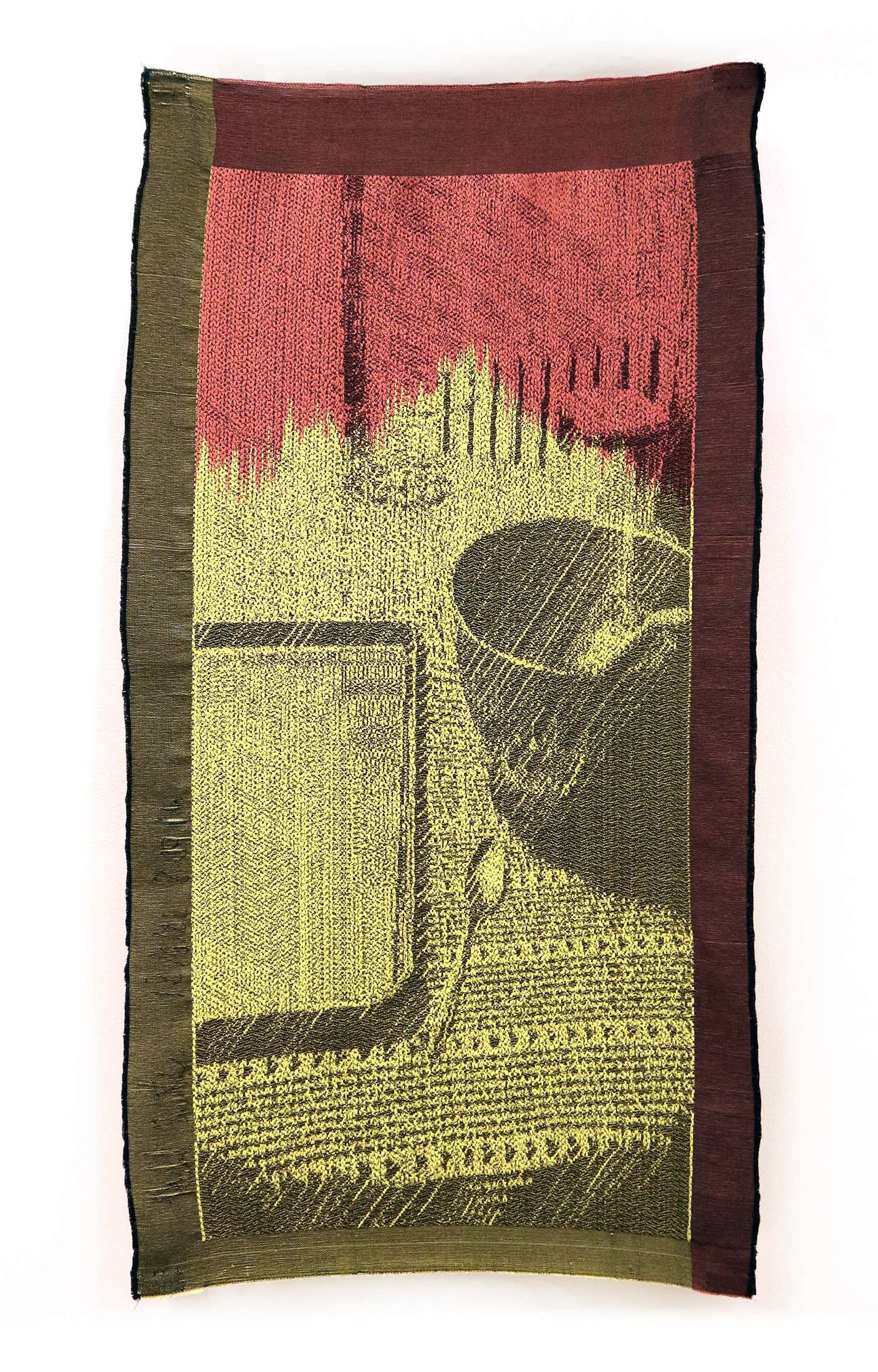 December 6, 2022 8:09pm, cotton and polyester textiles woven on a Tc2 digital jacquard loom 22” x 43”