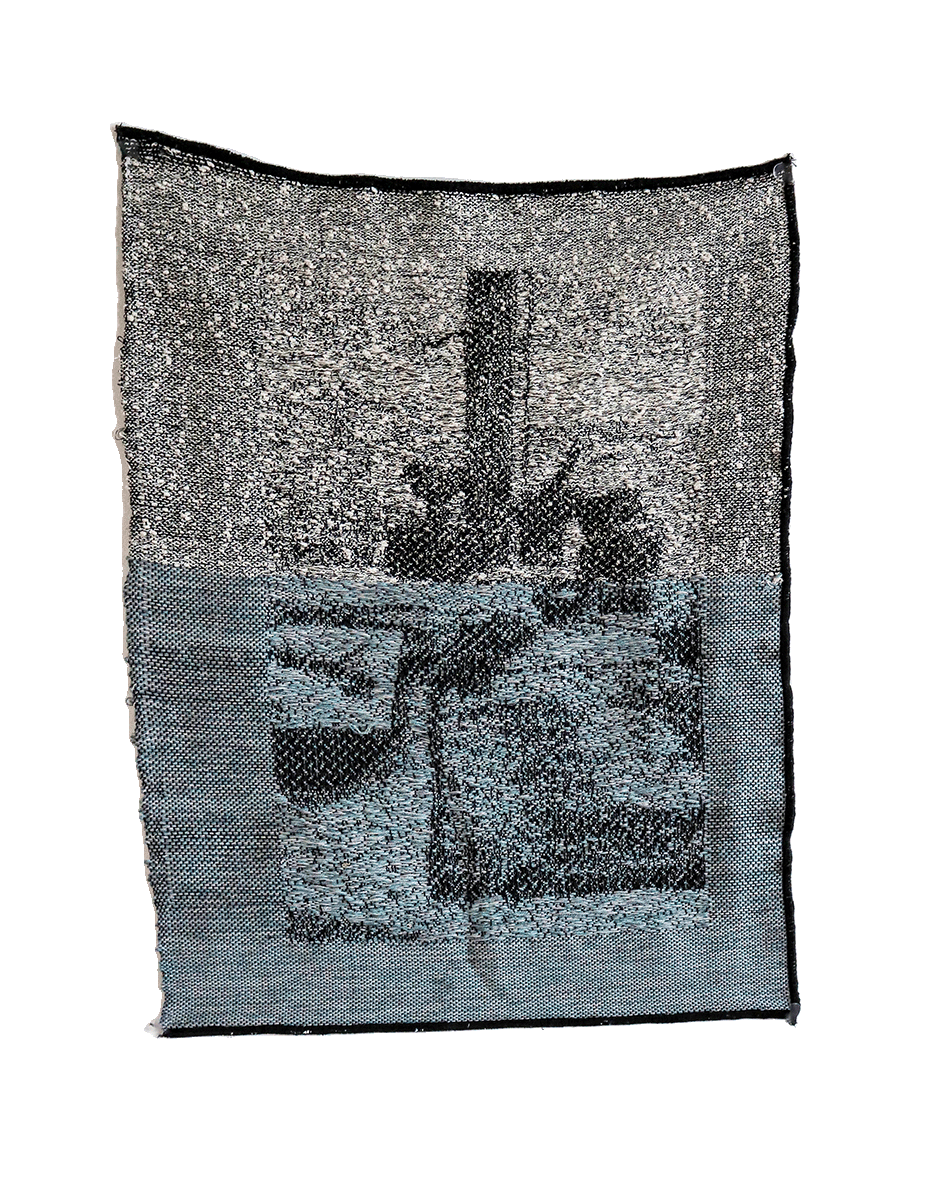 April 2, 2023 3:29pm, 2023, cotton and acrylic textiles woven on a Tc2 digital jacquard loom 14” x 18"