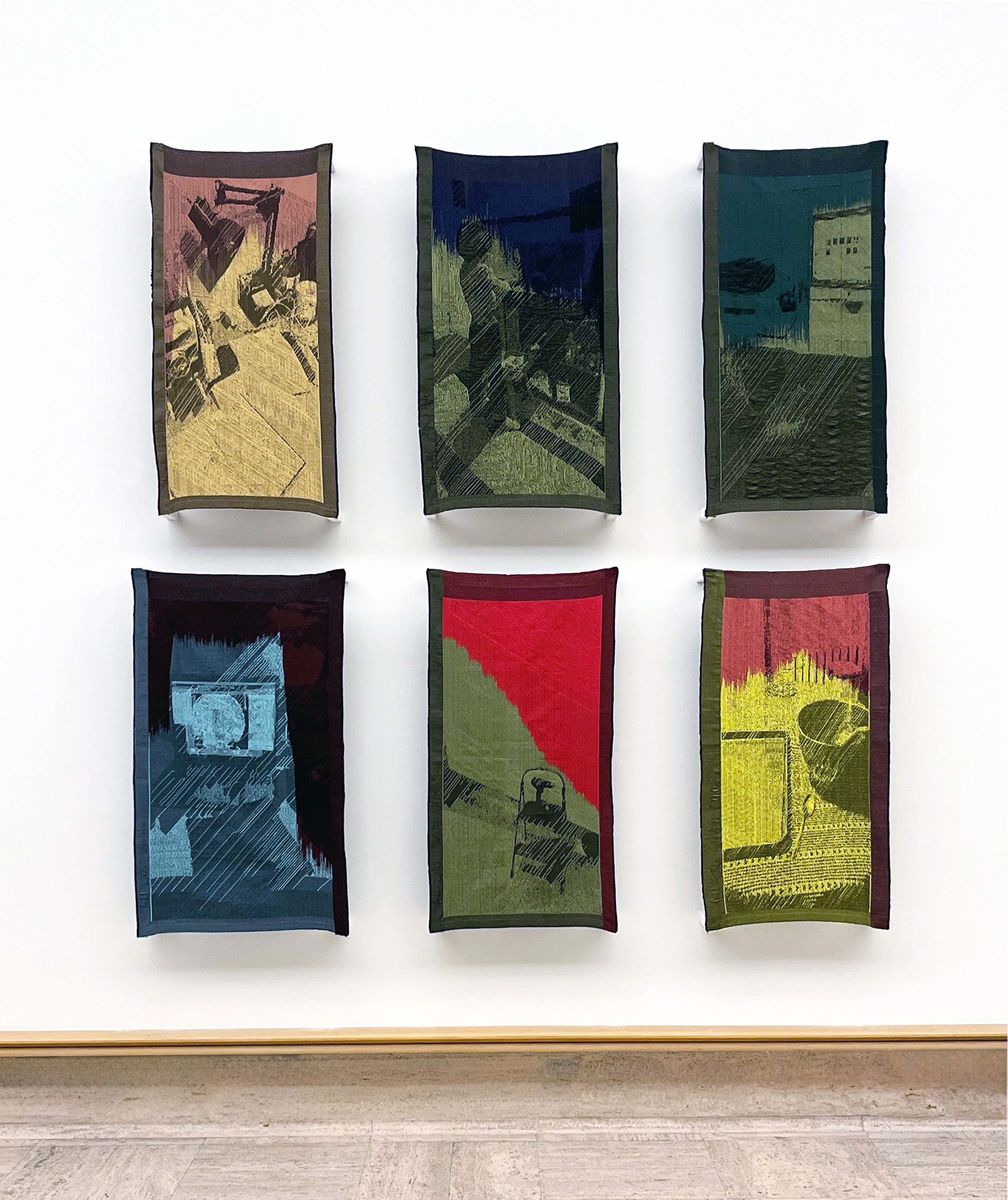 Today Textiles, December 2022, 2023, Cotton and polyester textiles woven on a Tc2 digital jacquard loom, each approximately 22” x 43”