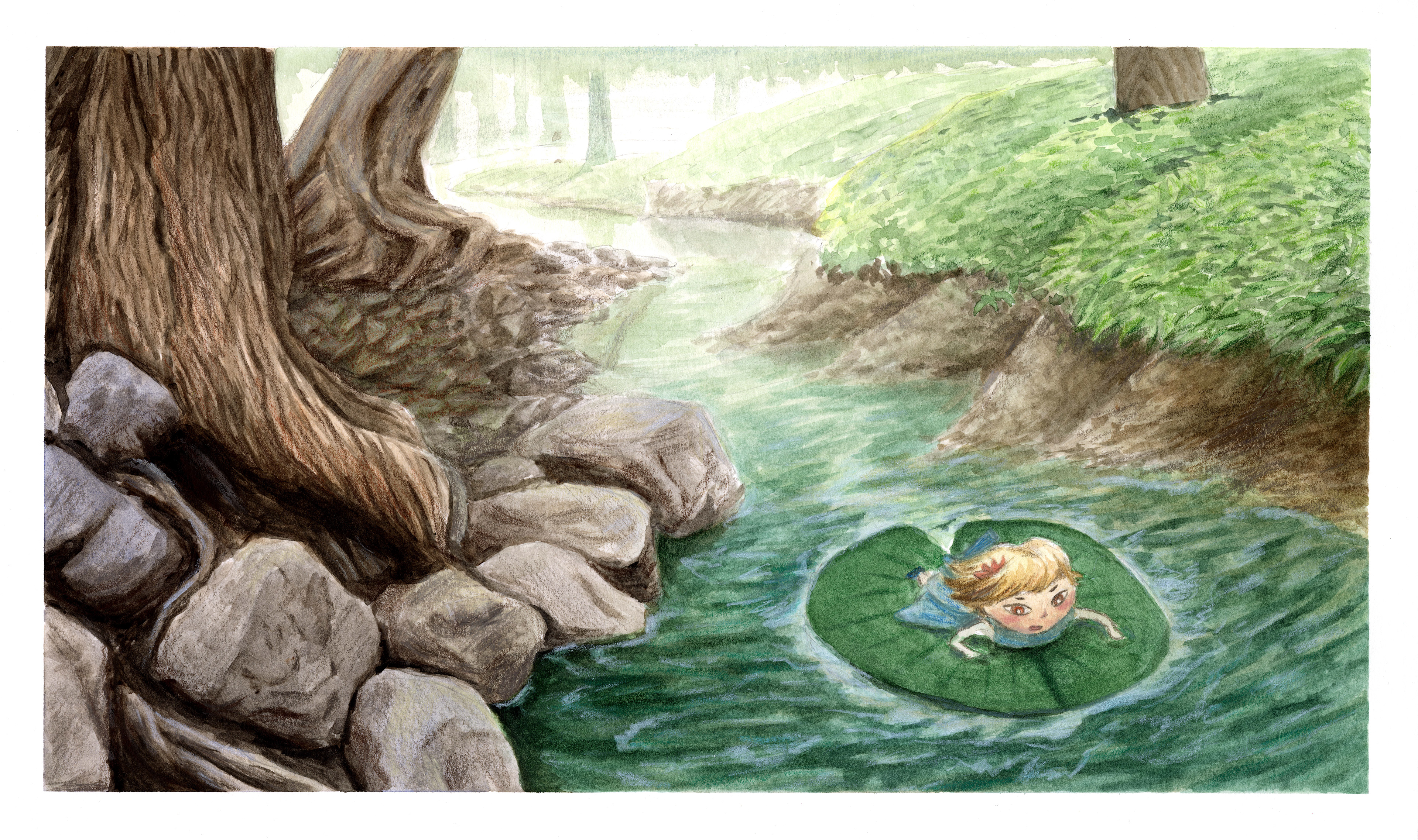 The Tale of Thumbelina (Watercolor and Color Pencil on Paper)