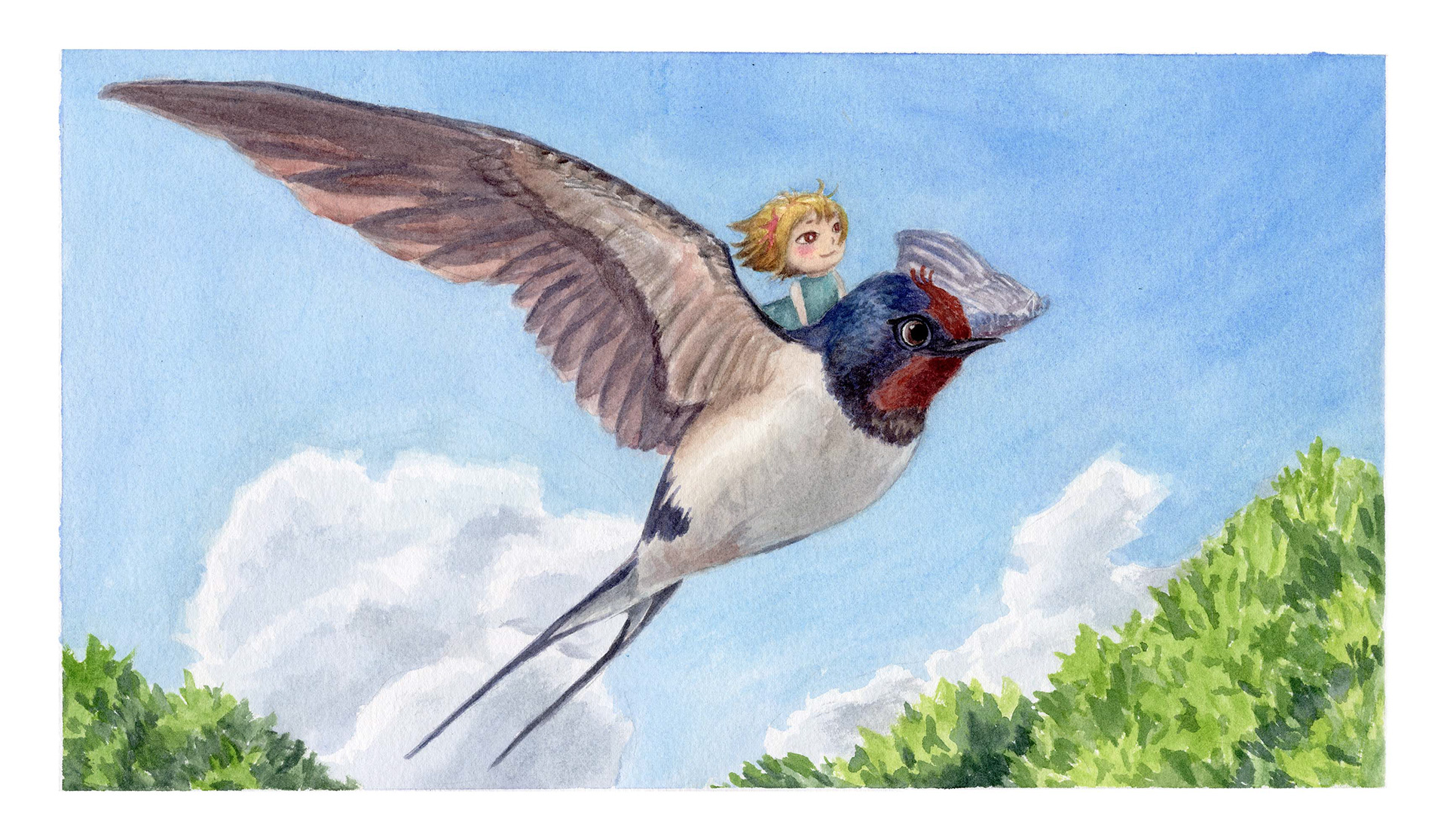 The Tale of Thumbelina (Watercolor and Color Pencil on Paper)