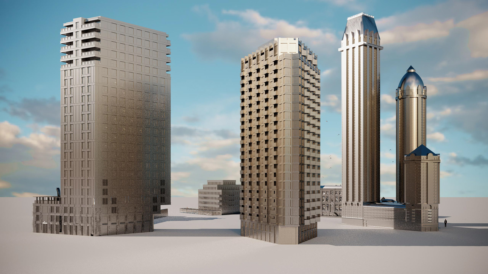 Silver buildings and HDRI with blue sky