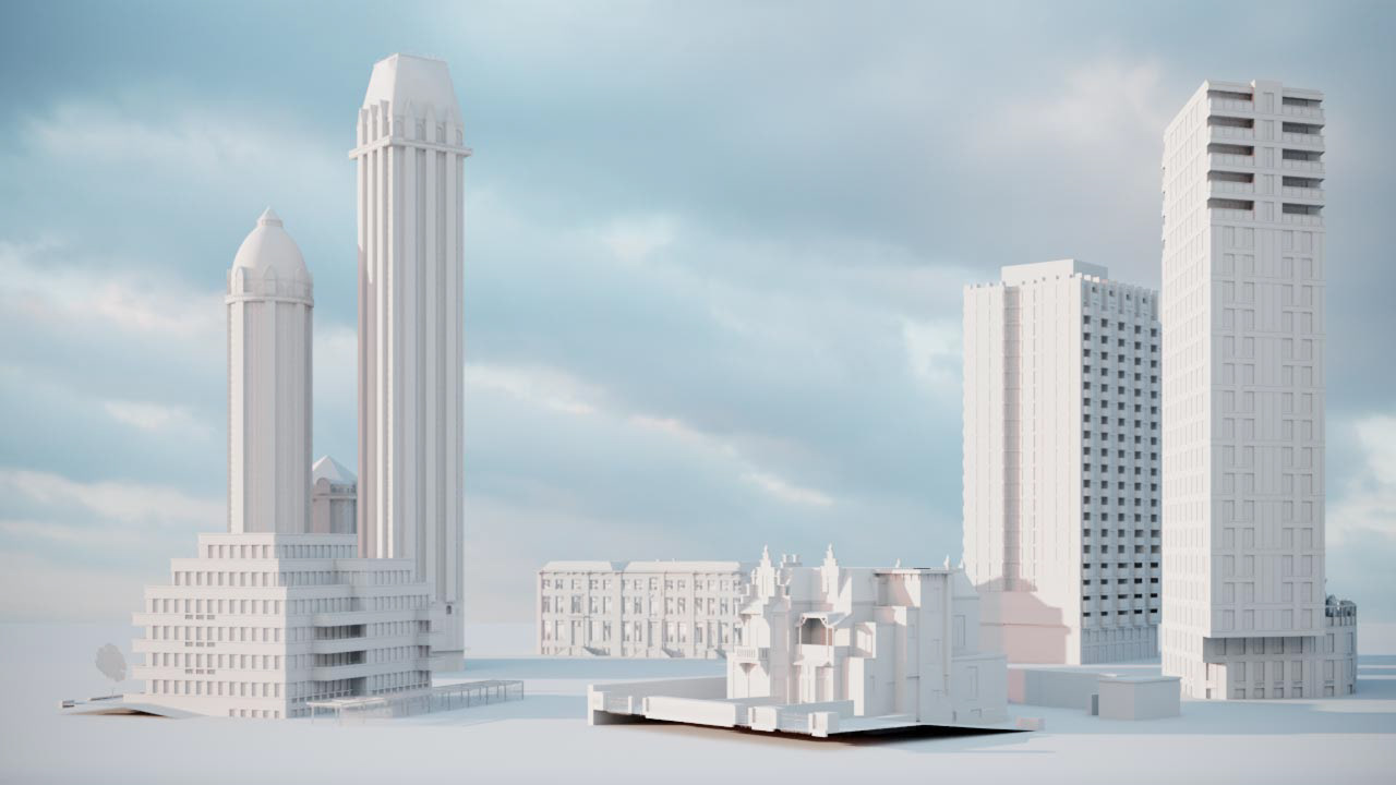 The building renders are put in and geometry adjusted where needed