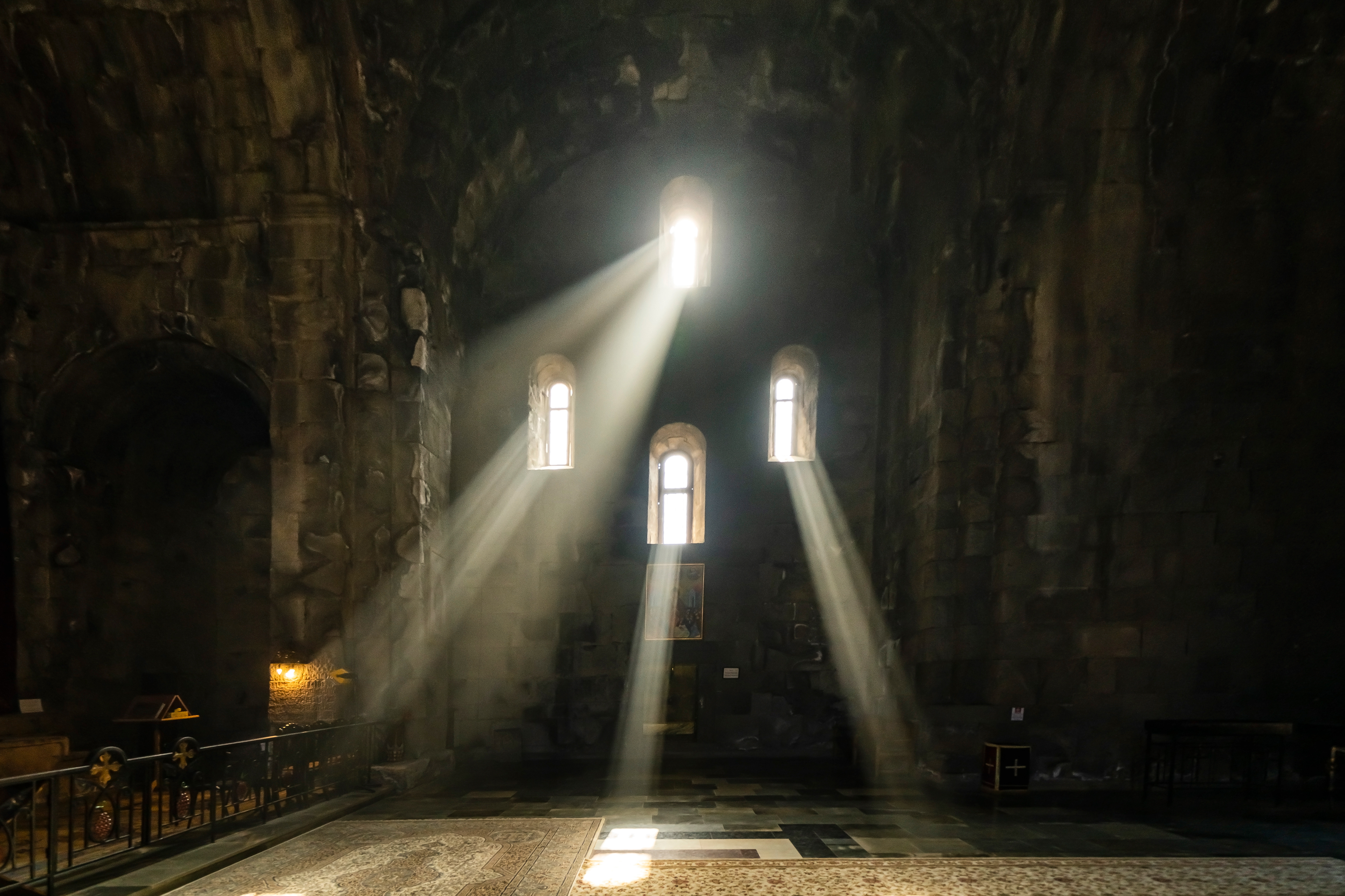 Sun beams at Tatev monastery in Armenia