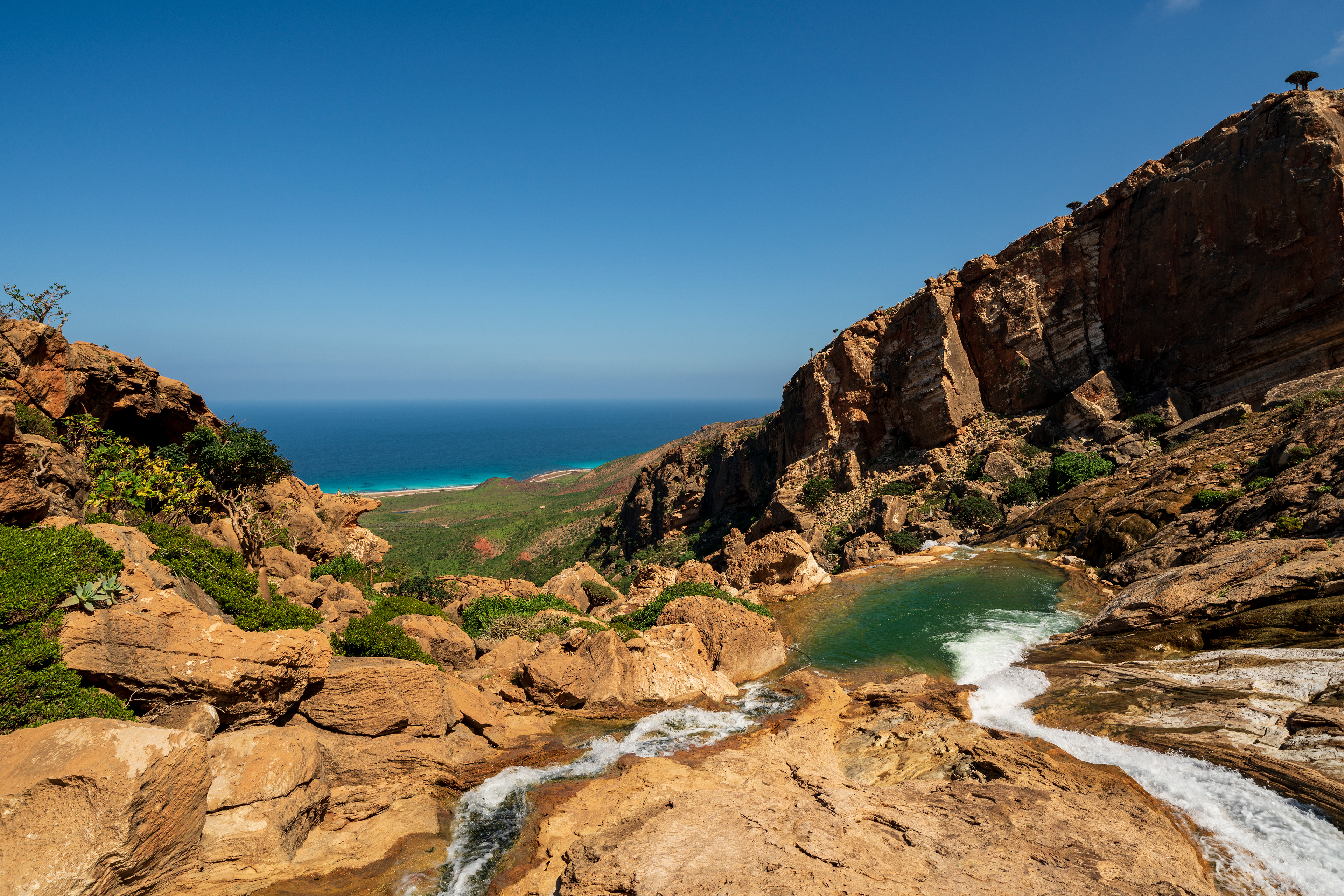 Infinity pool in Homhil Protected Area. Arabian Sea in the background.