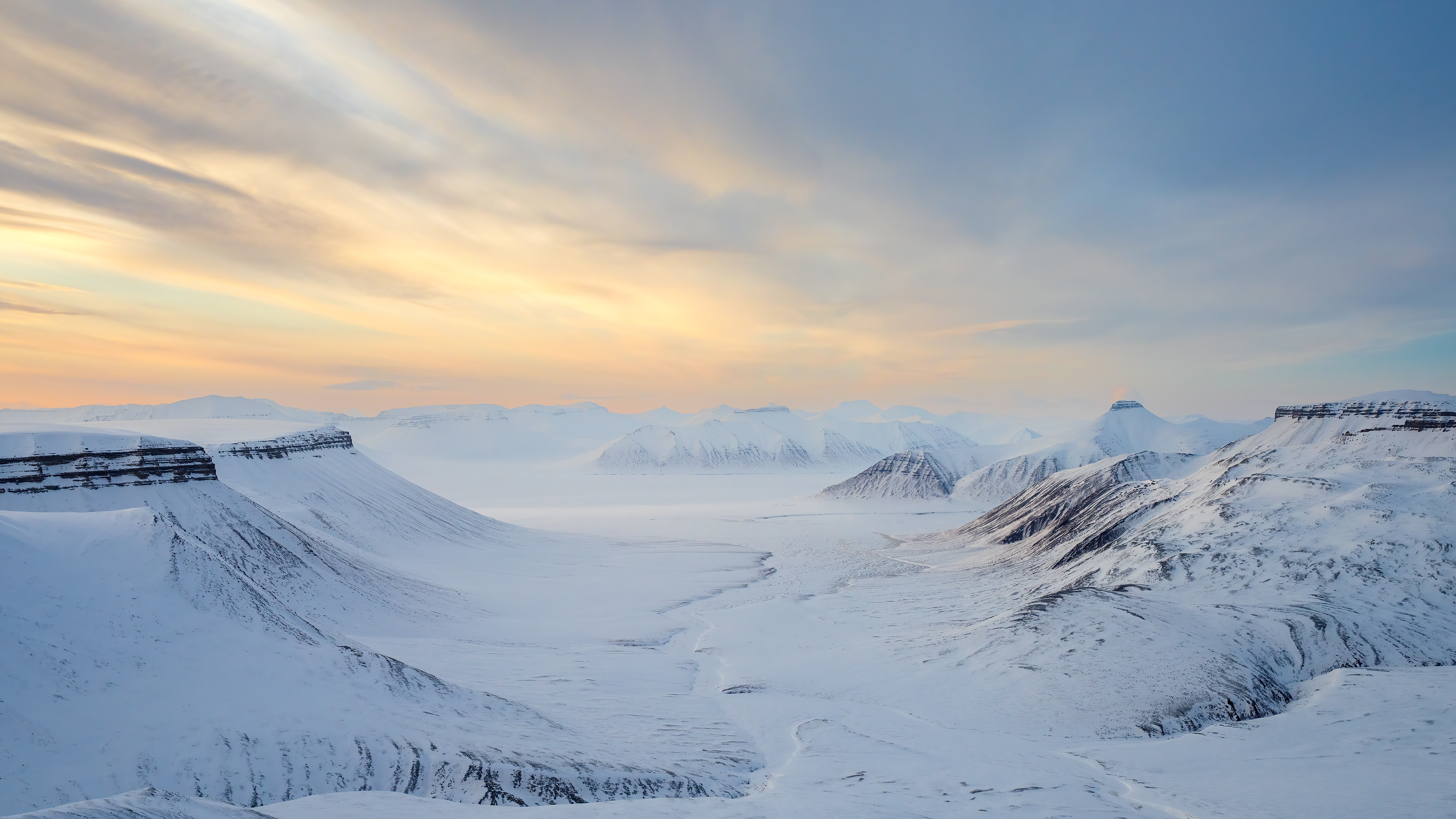 Dickson Fjord, Svalbard in winter twilight