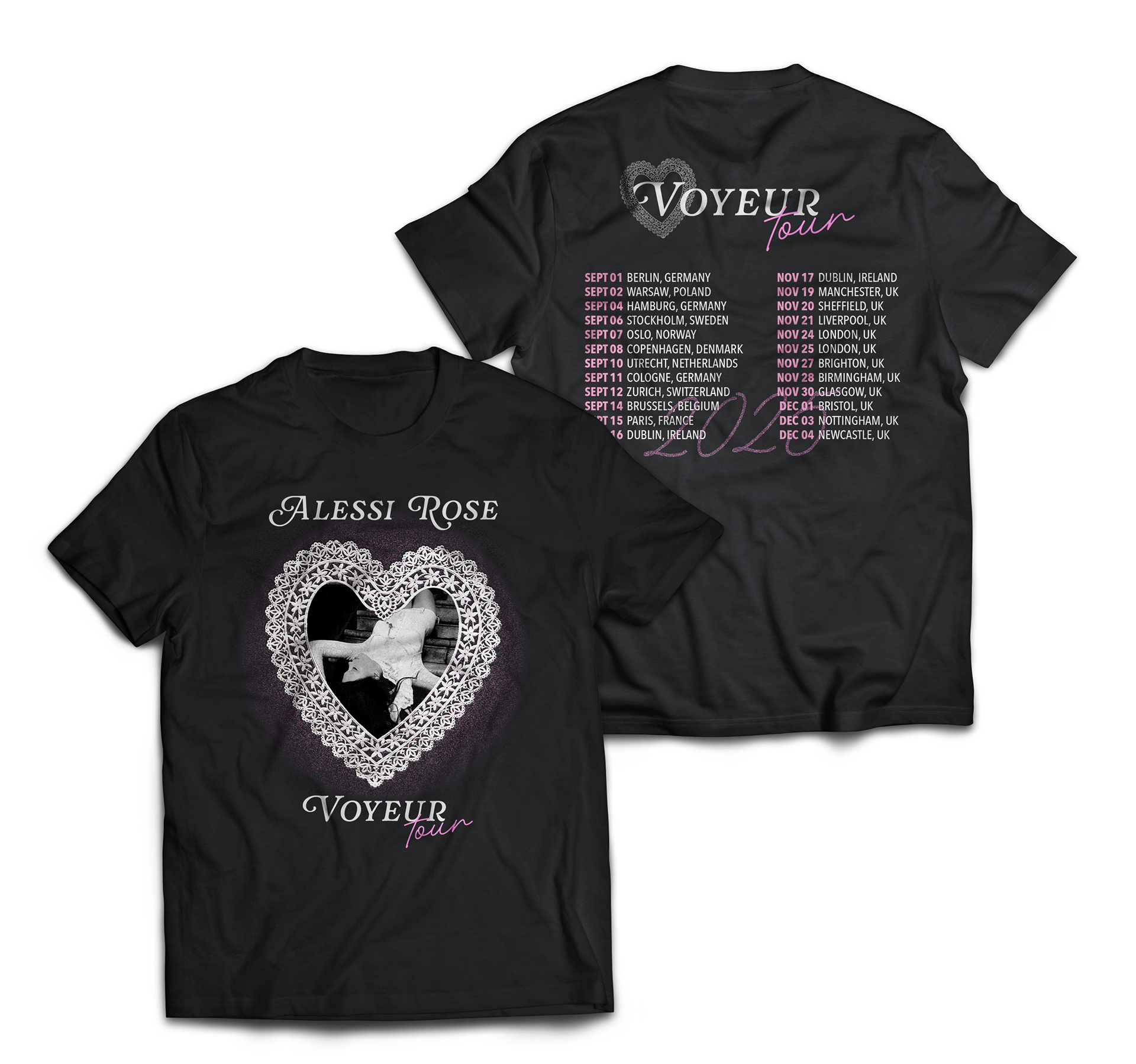 Concept merch for the Alessi Rose Voyeur Tour.
