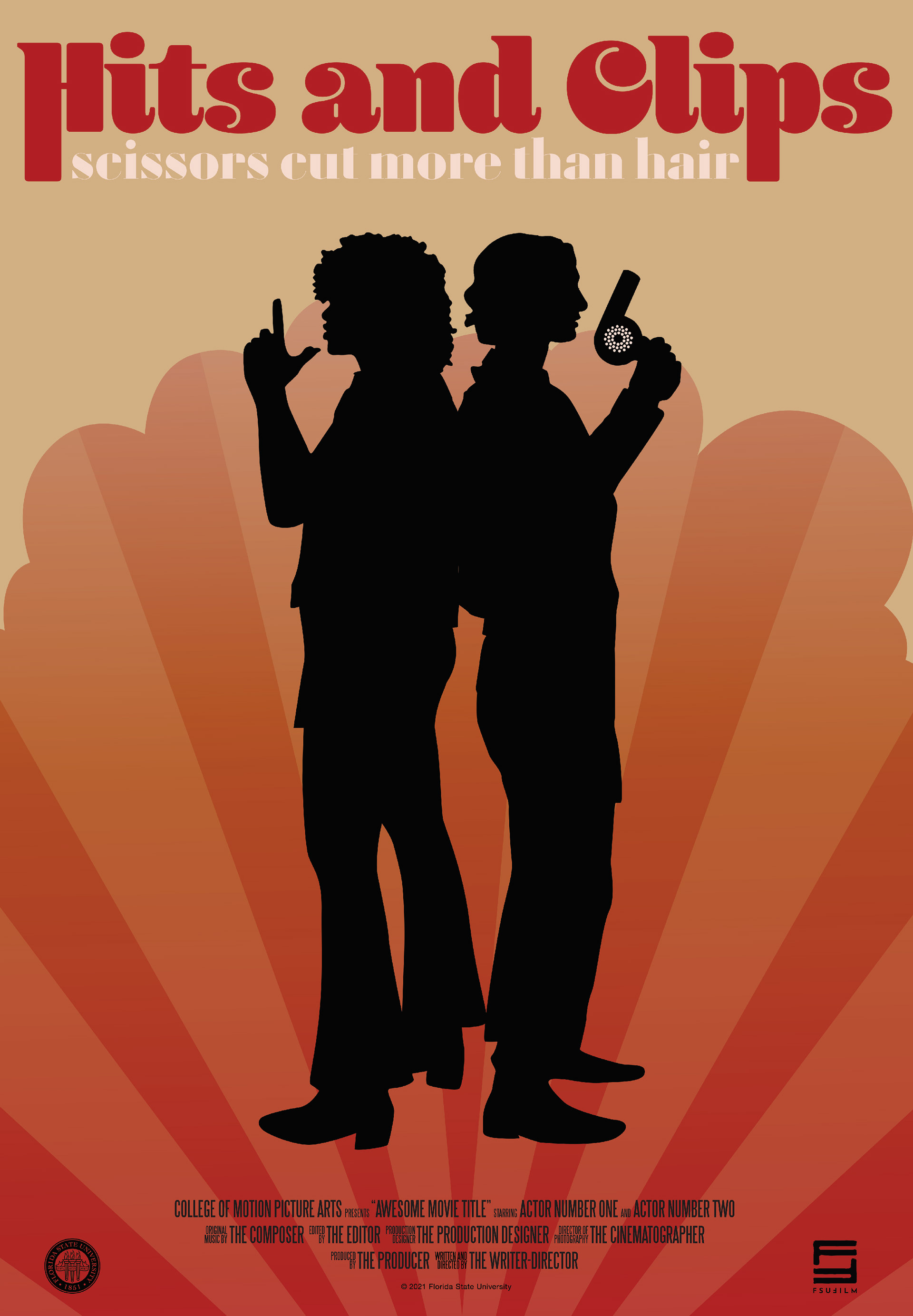Poster design for "Hits and Clips" a short film shown at the FSU Student Film Festival.