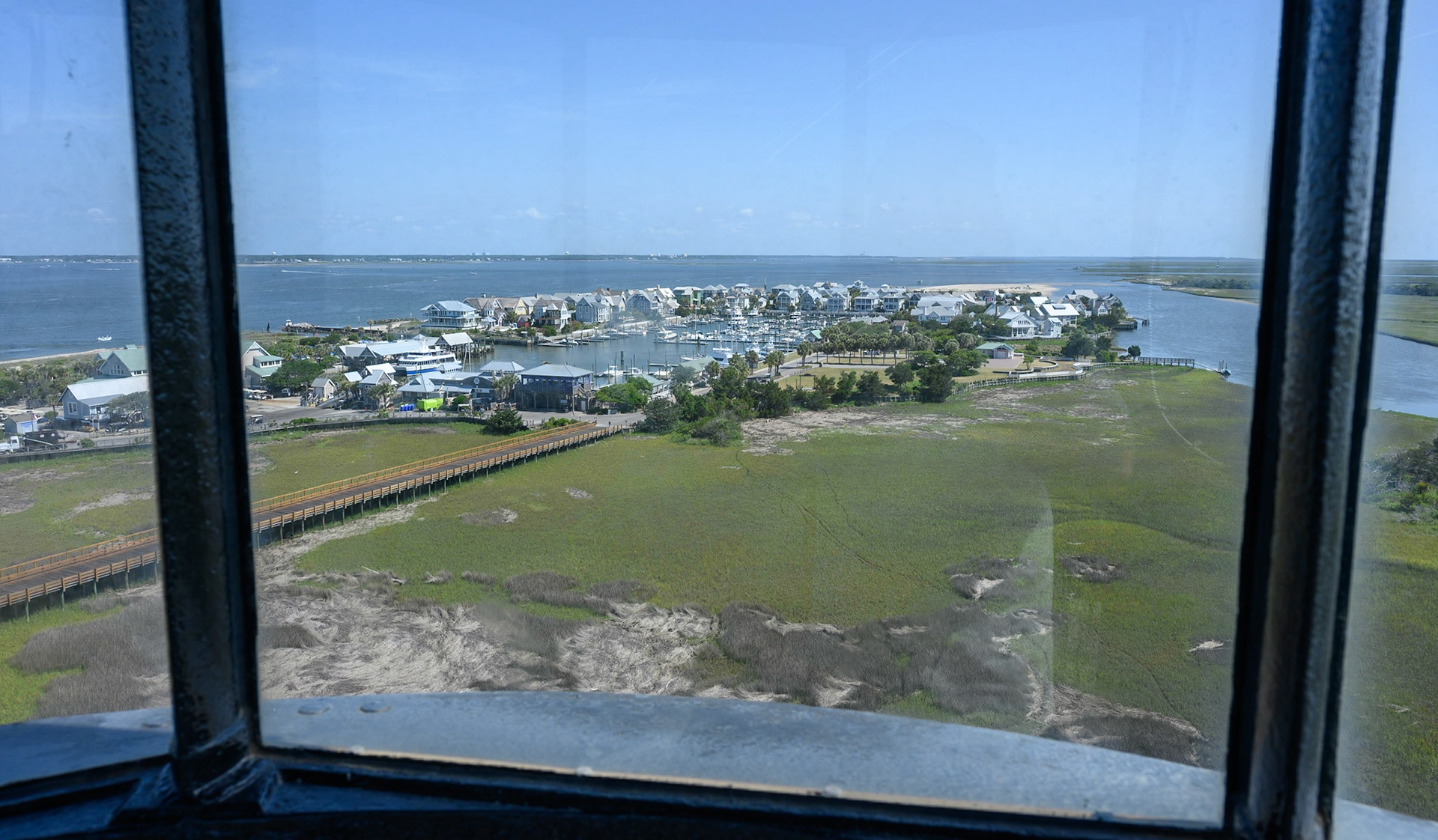 Bald Head Island Marina seen from the top of Old Baldy lighthouse