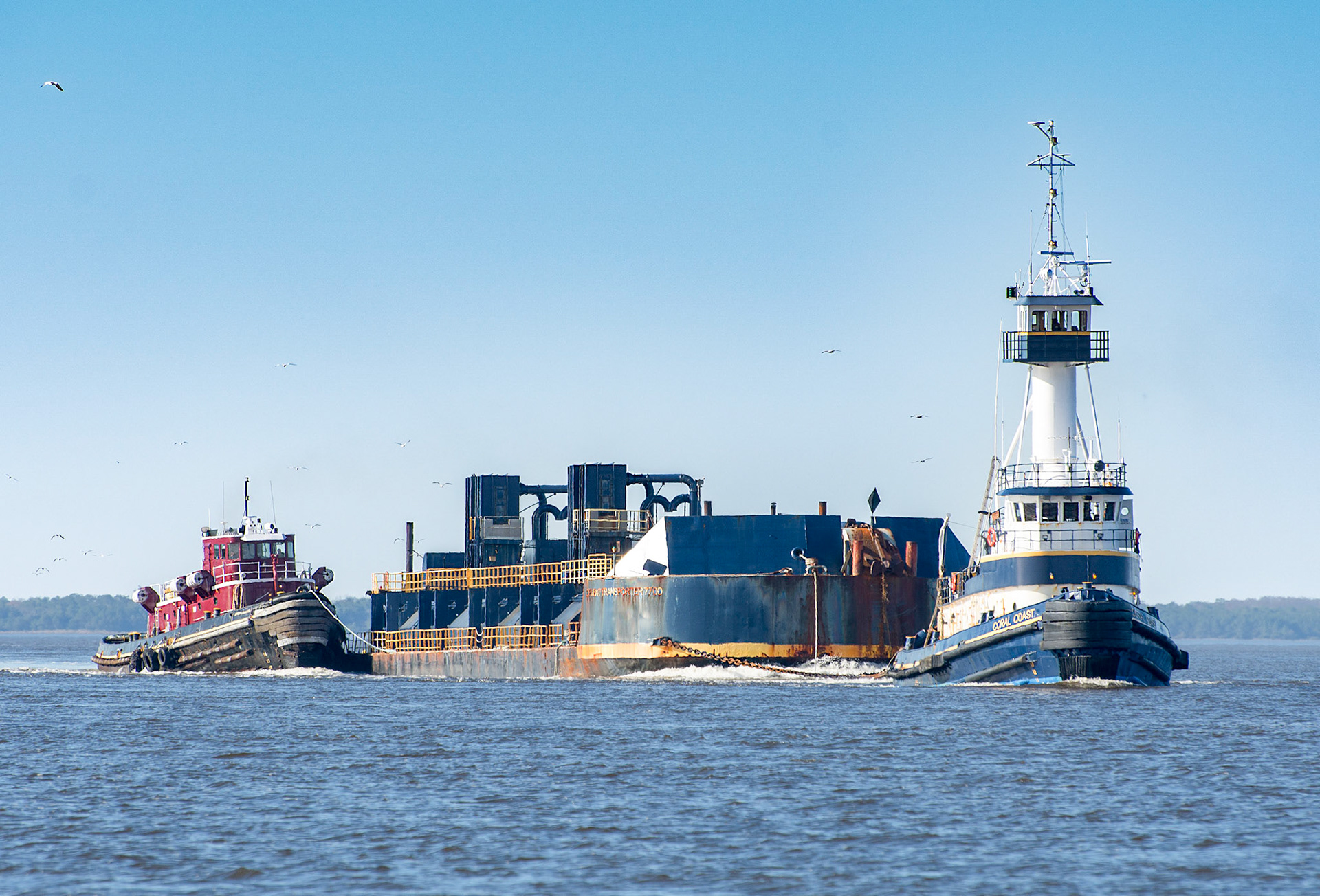 Loaded cement barge headed for NY