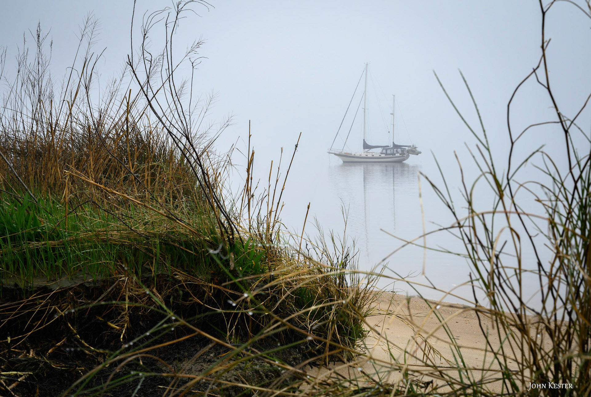 Anchored sail boat in Winyah Bay